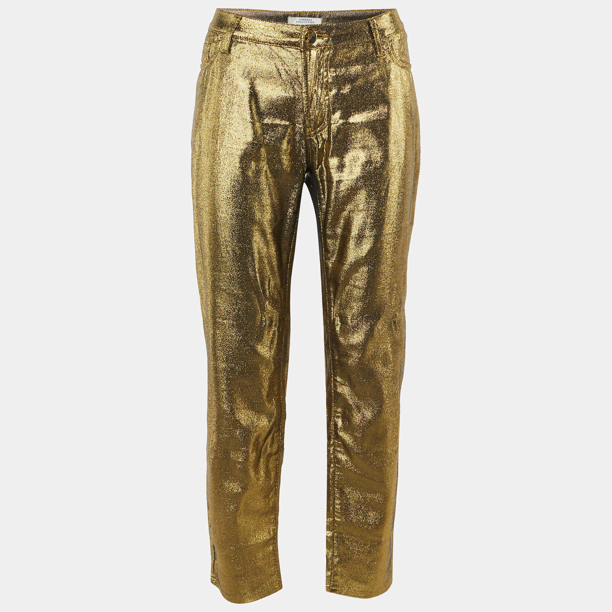 Pre Owned Versace Collection Gold Metallic Slim Fit Jeans L