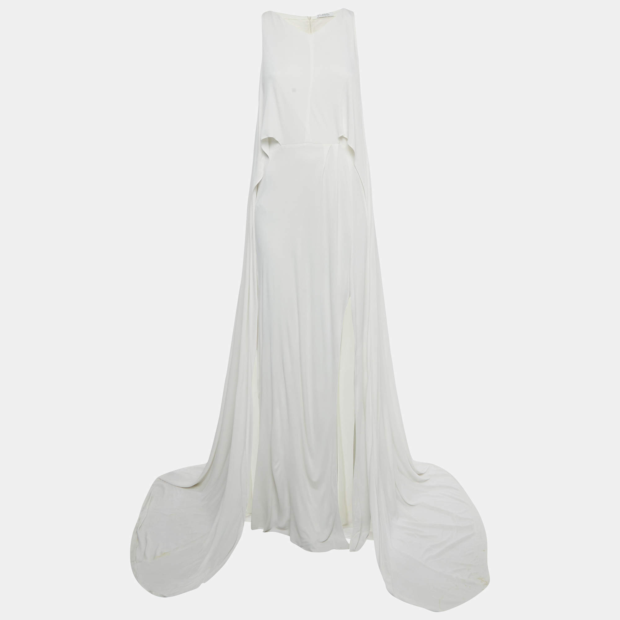 Pre Owned Versace Collection White Jersey Cape Detail Maxi Dress M