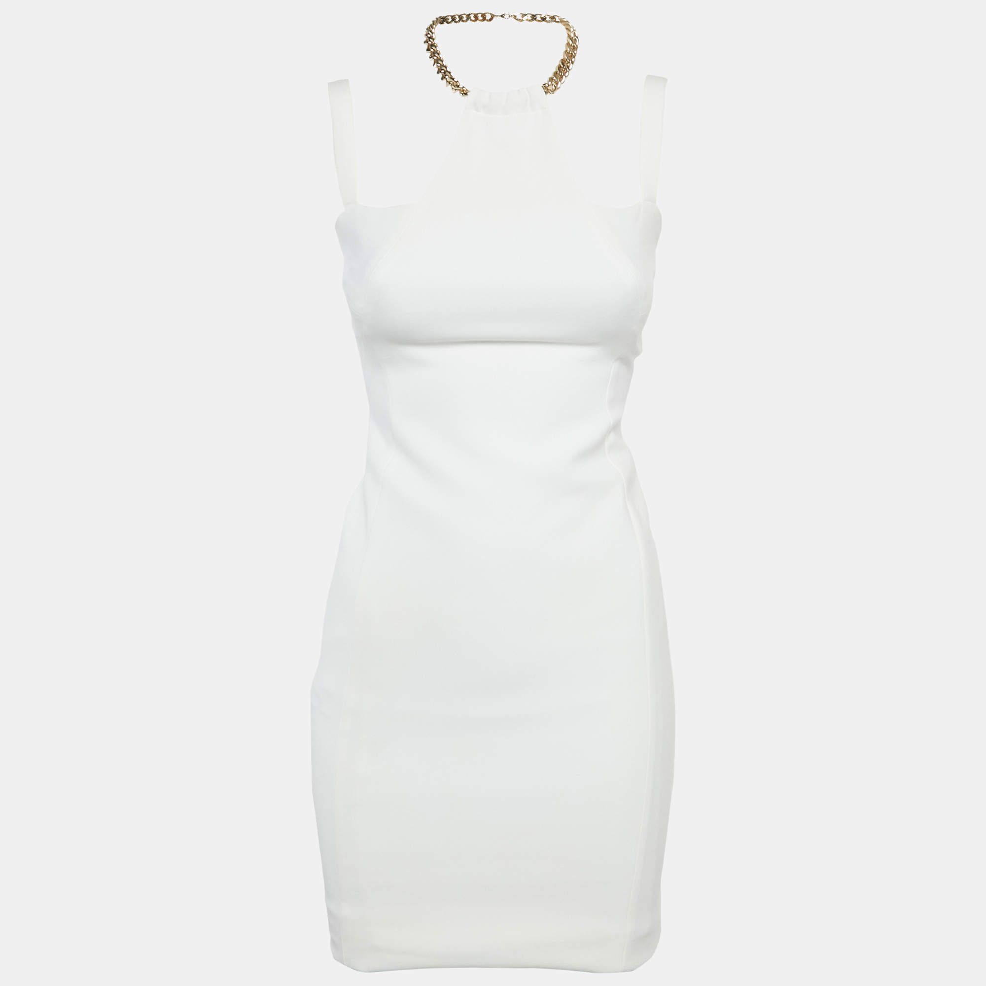 Pre Owned Versace Collection White Crepe Chain Detail Mini Dress M