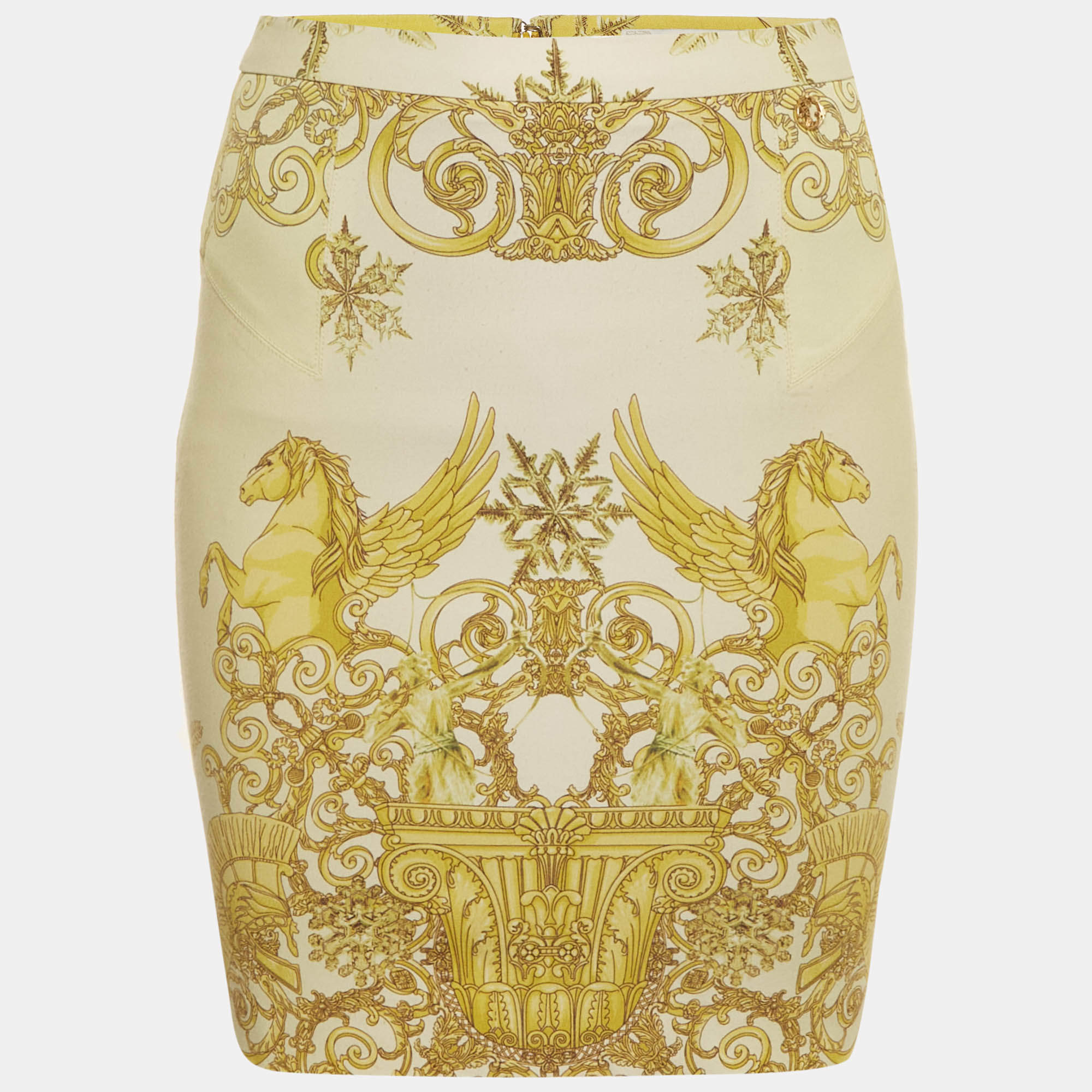 Pre Owned Versace Collection Gold Barocco Print Jersey Mini Skirt XS