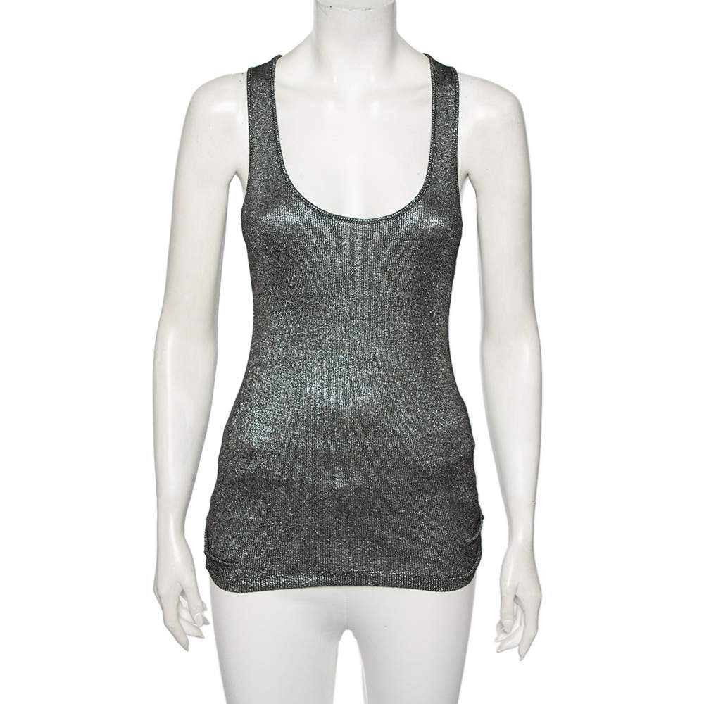 Versace Collection Grey Lurex Knit Tank Top M 