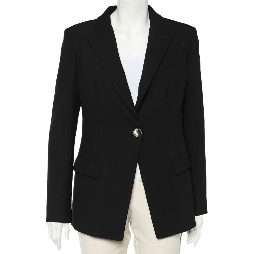 Versace Collection Black Crepe Button Front Blazer L