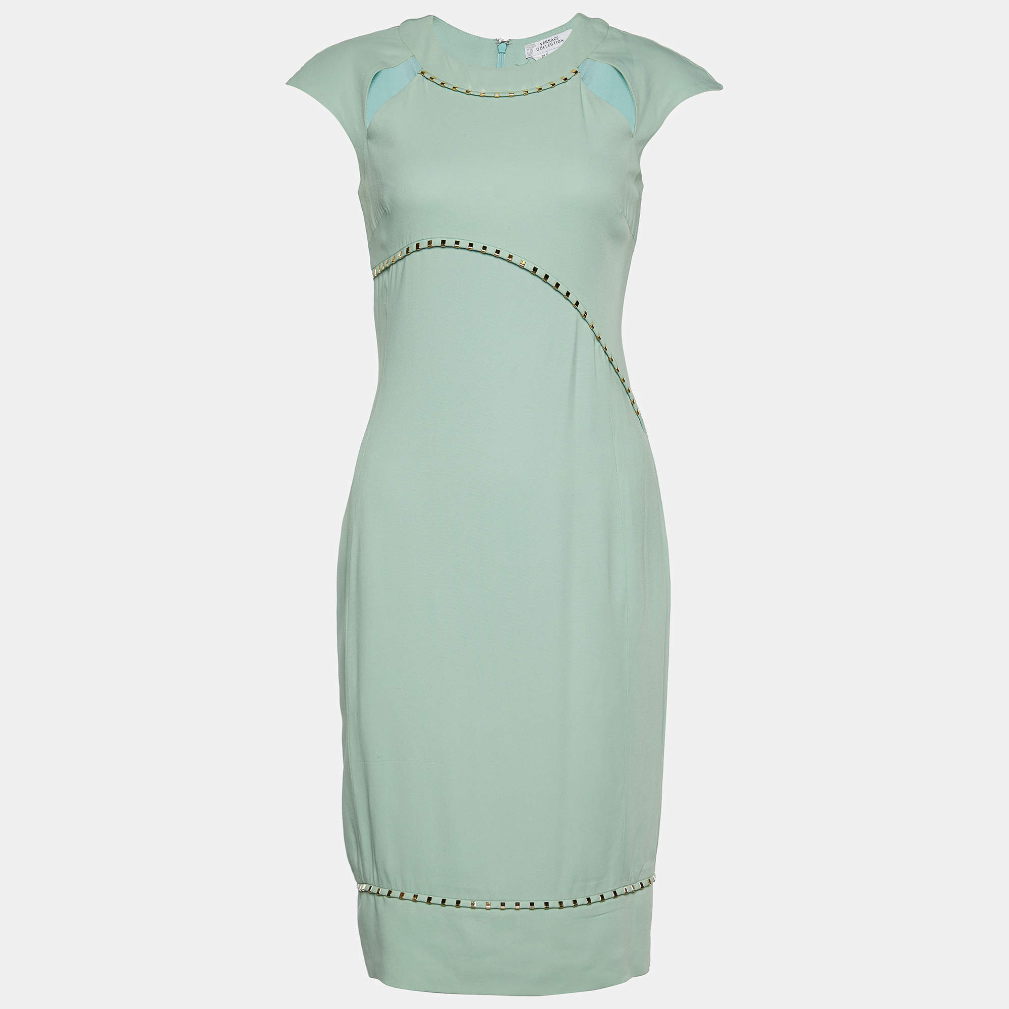 Versace Collection Green Crepe Stud Detail Sleeveless Dress S