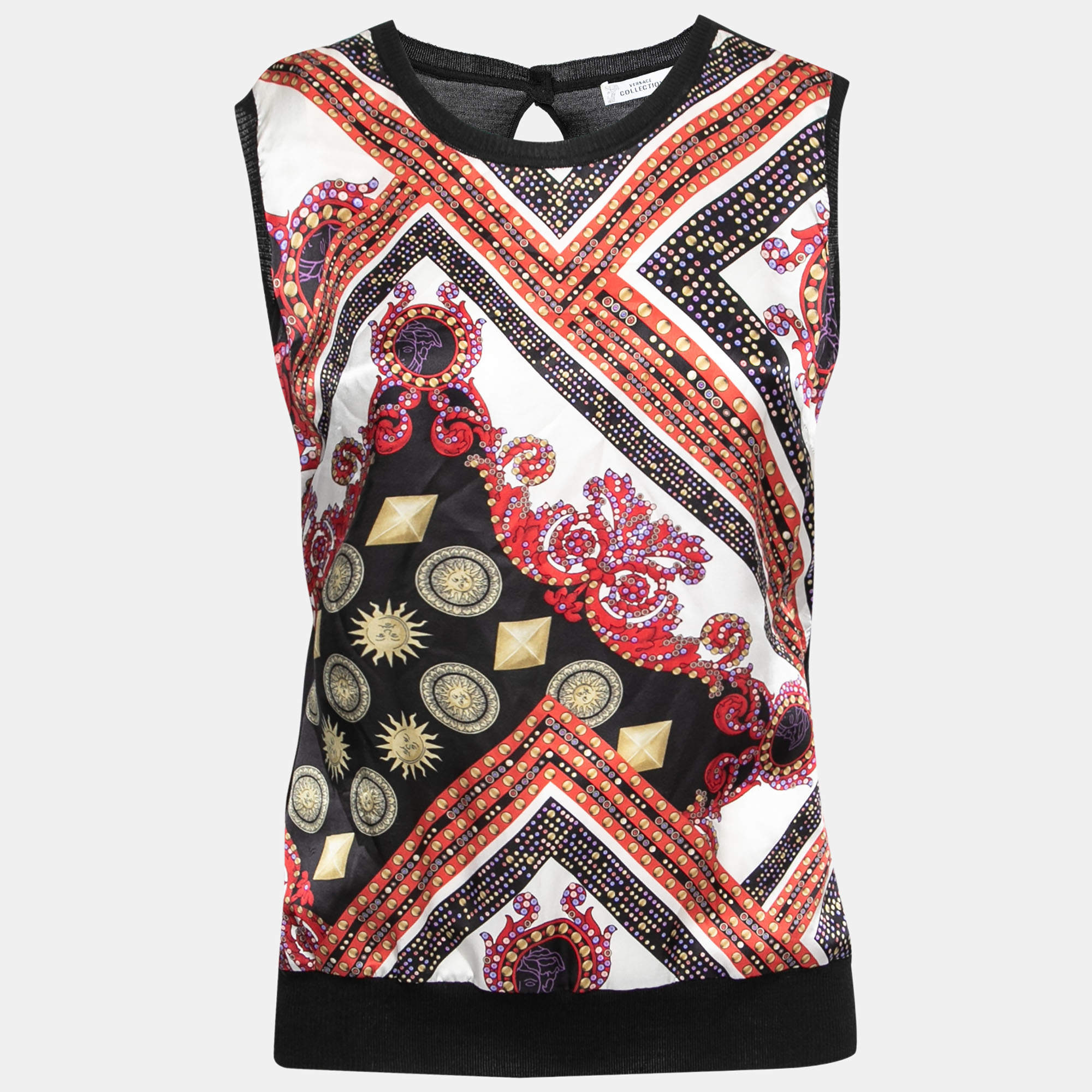 Pre Owned Versace Collection Multicolor Print Silk Sweater Vest L