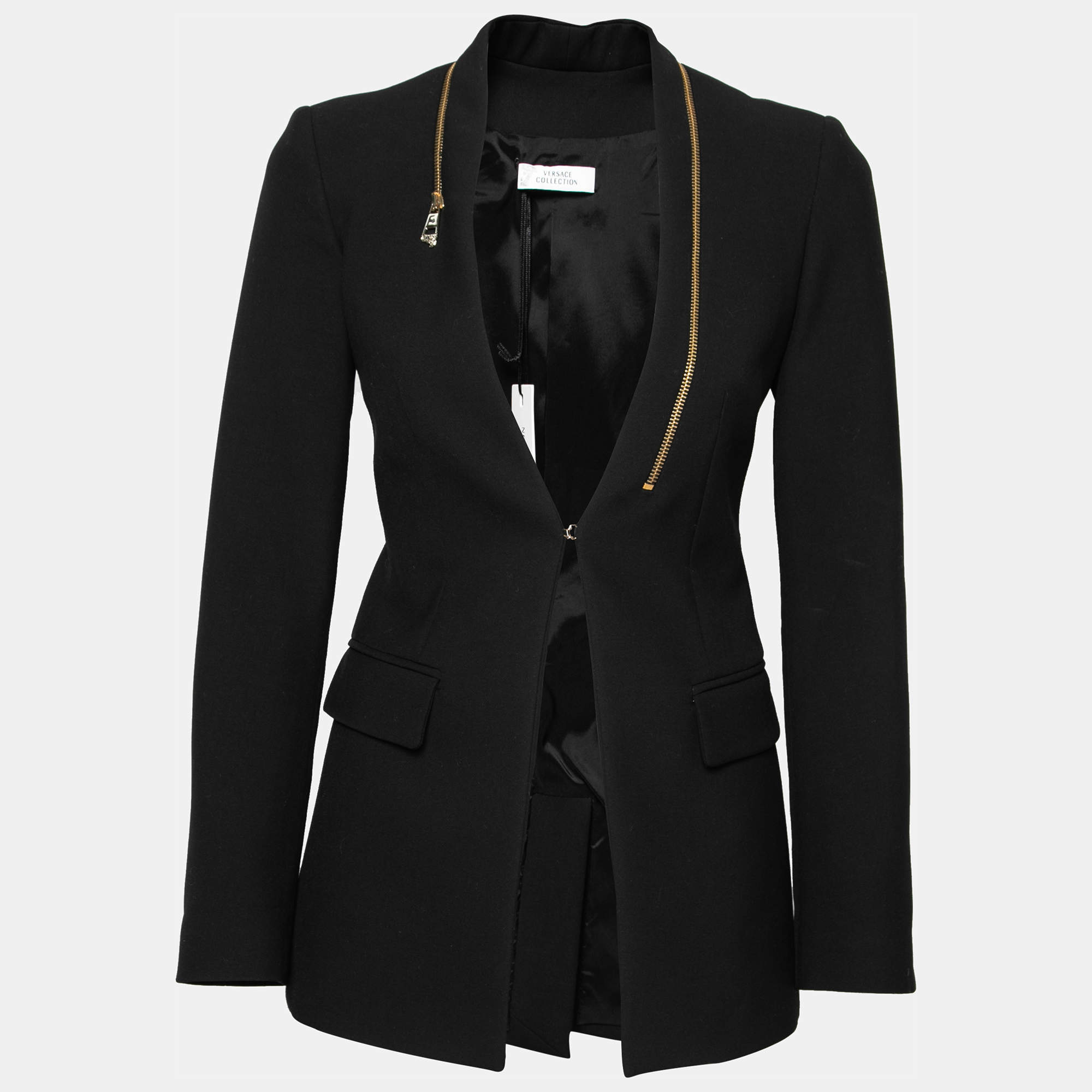Versace Collection Black Crepe Zip Detail Blazer XS