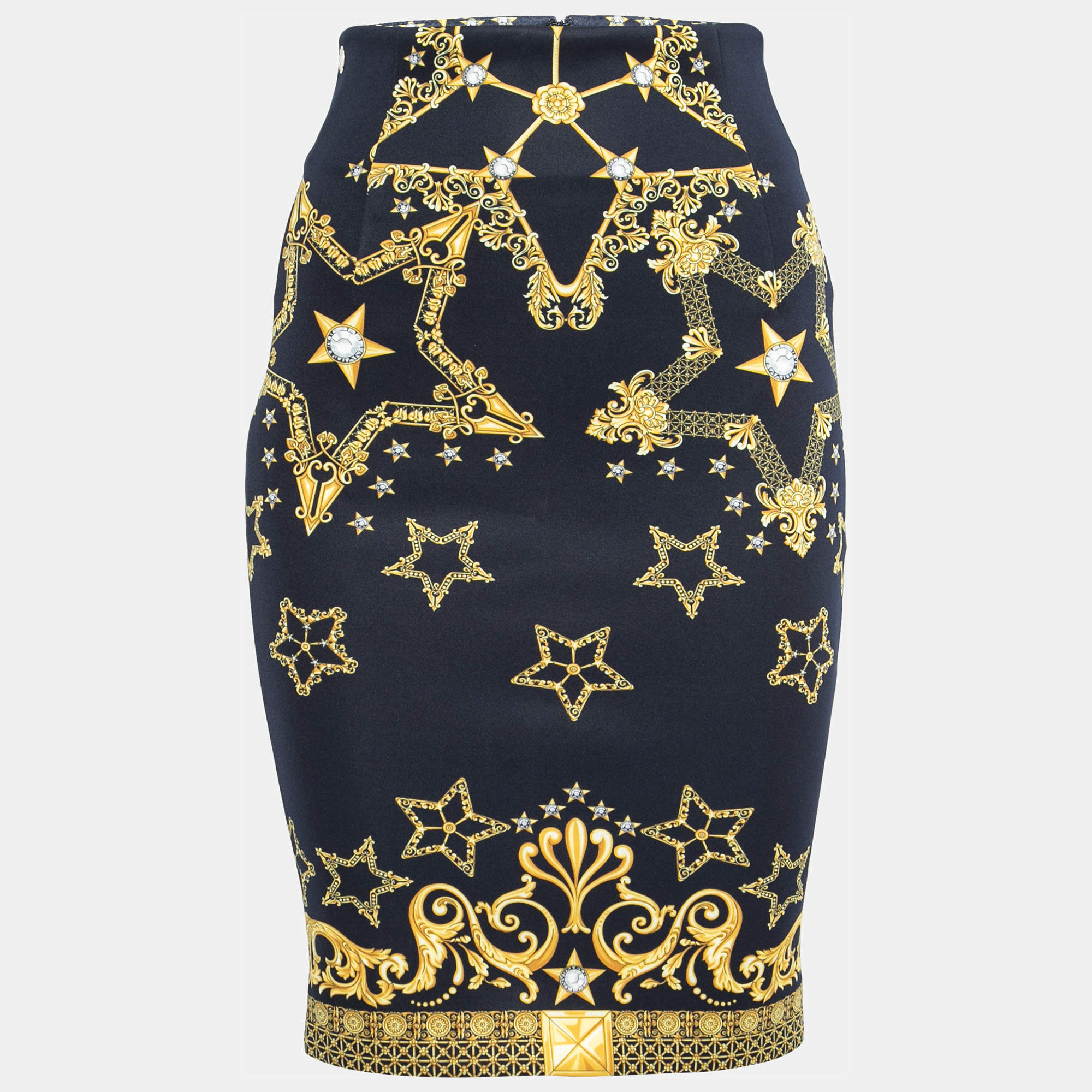 Versace Collection Navy Blue Printed Neoprene Skirt S