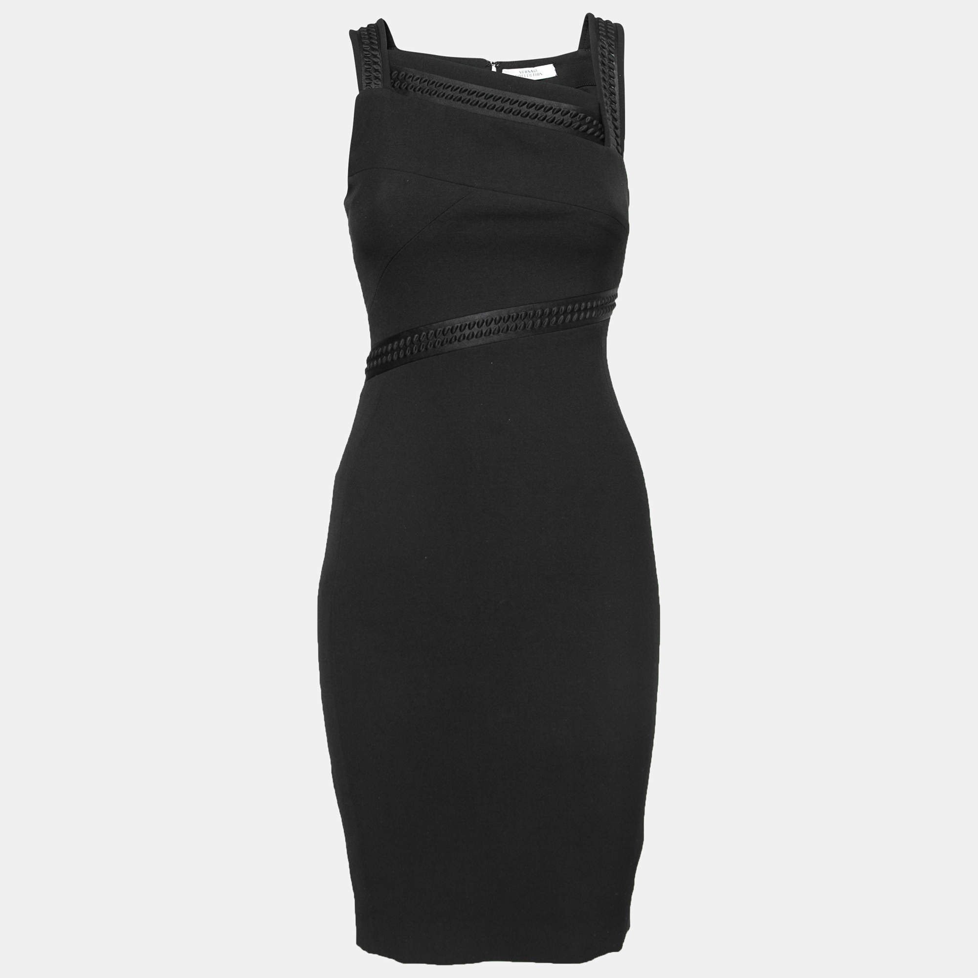 Versace Collection Black Crepe Asymmetric Neckline Mini Dress S
