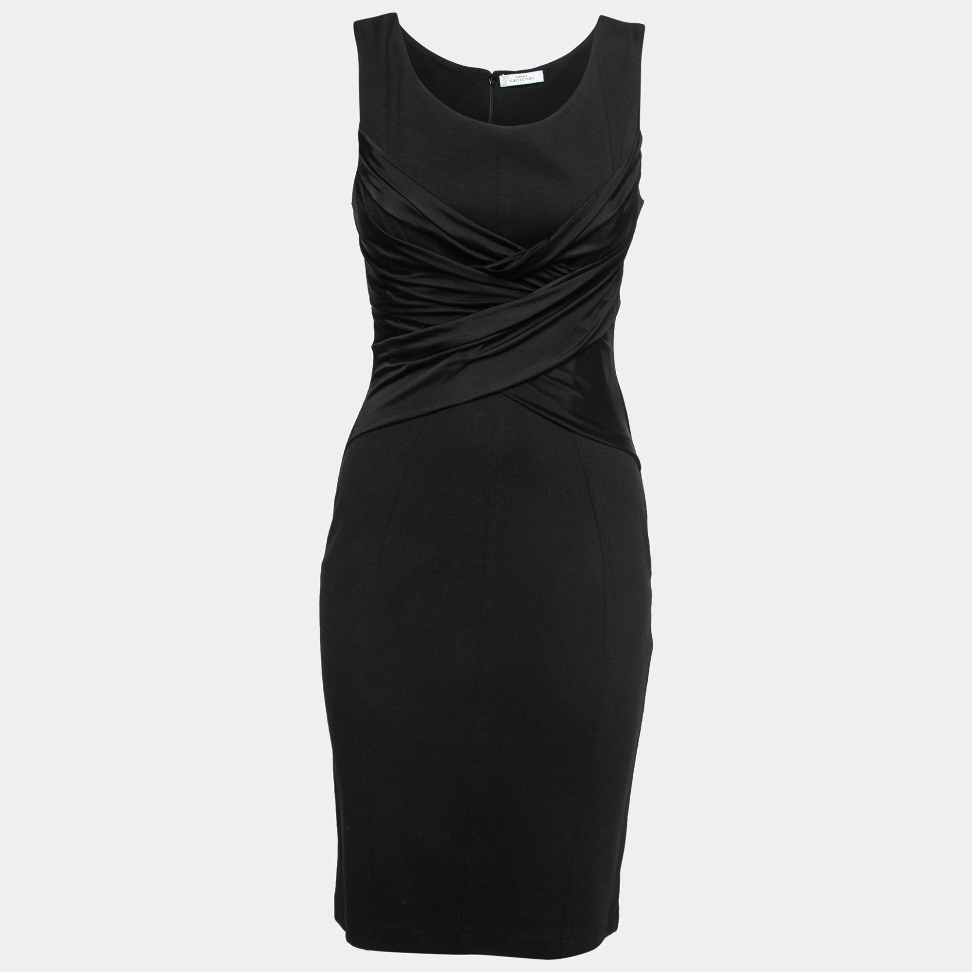 Pre Owned Versace Collection Black Draped Knit Bodycon Midi Dress M