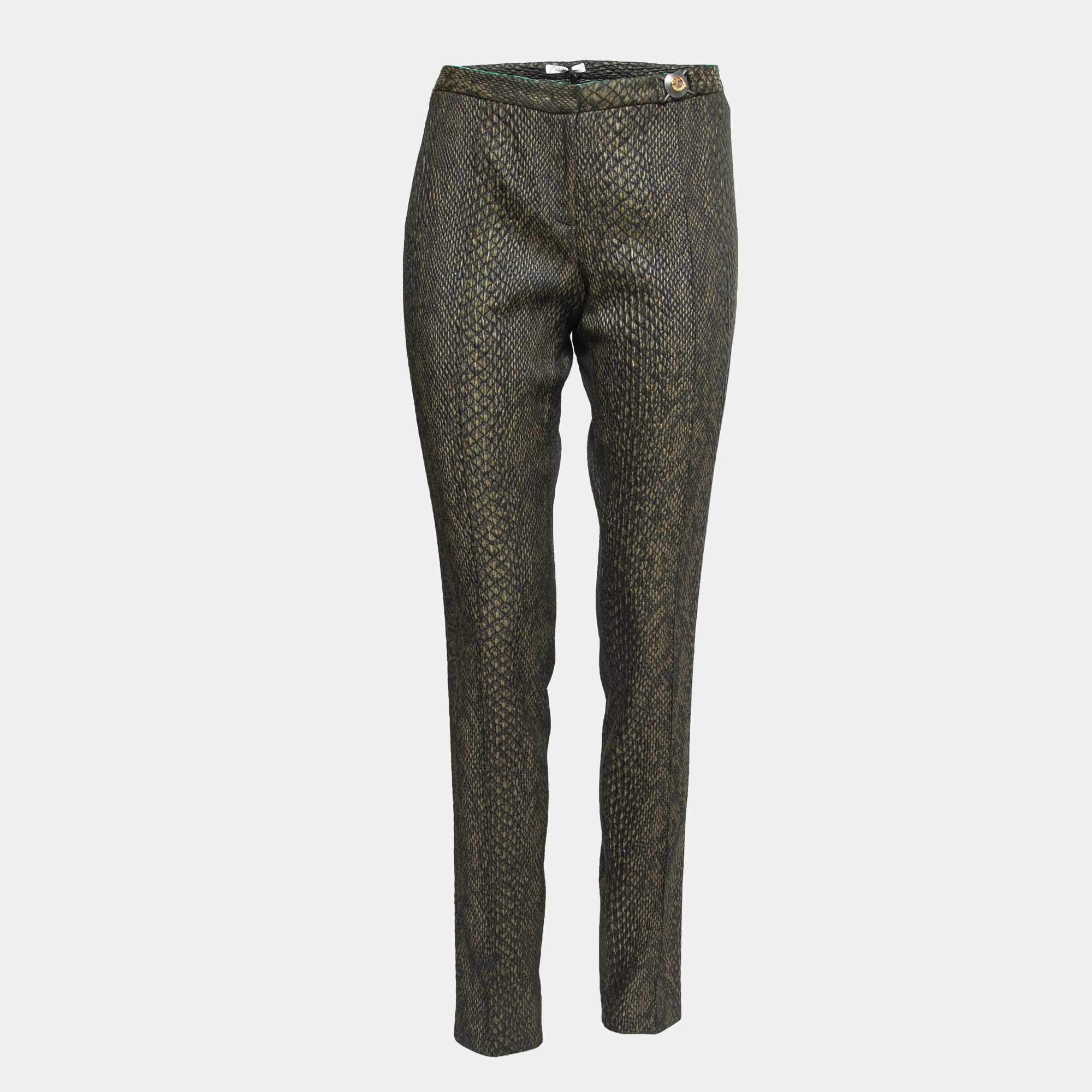 Pre Owned Versace Collection Black and Green Textured Knit Slim Fit Pants M