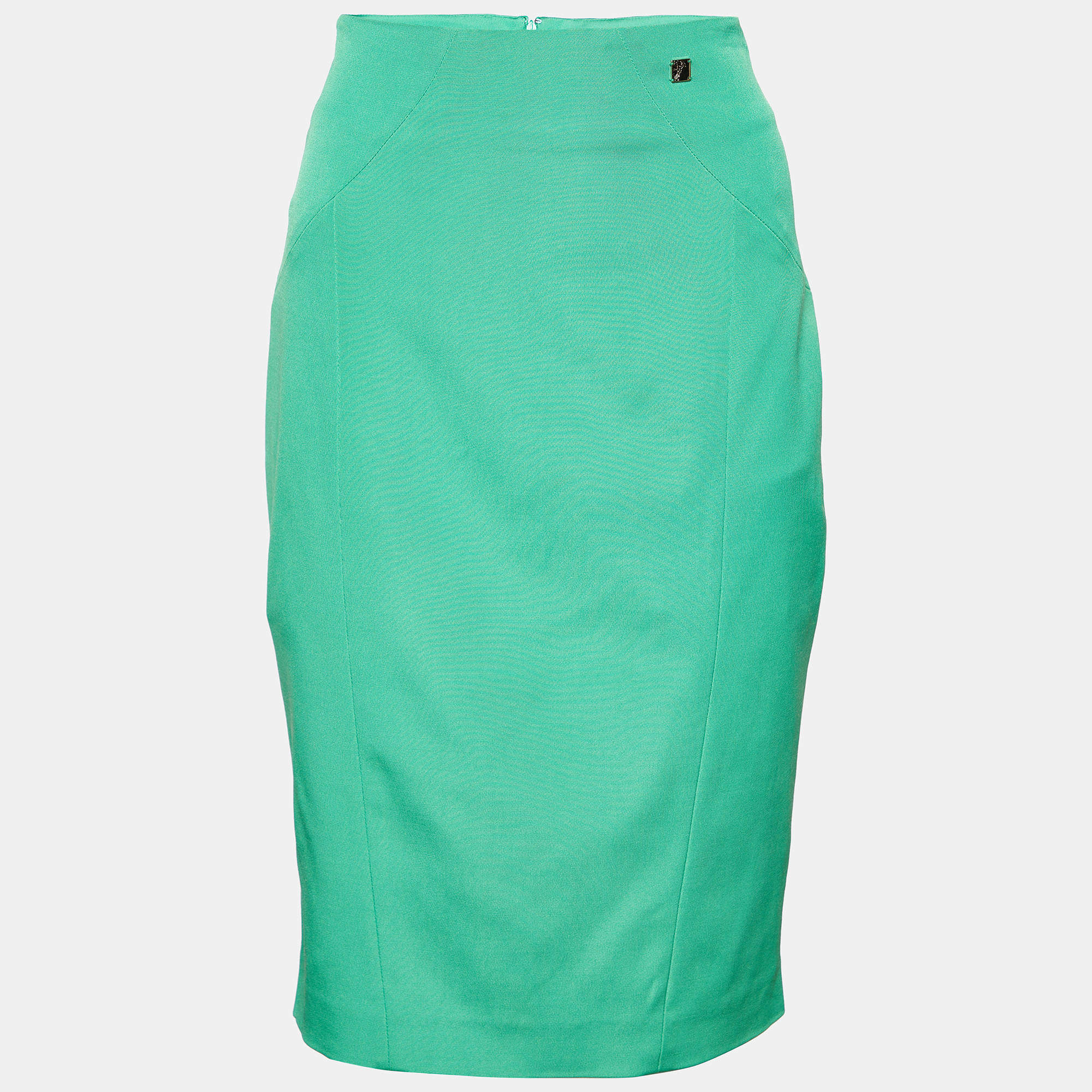Pre Owned Versace Collection Green Stretch Crepe Pencil Skirt L