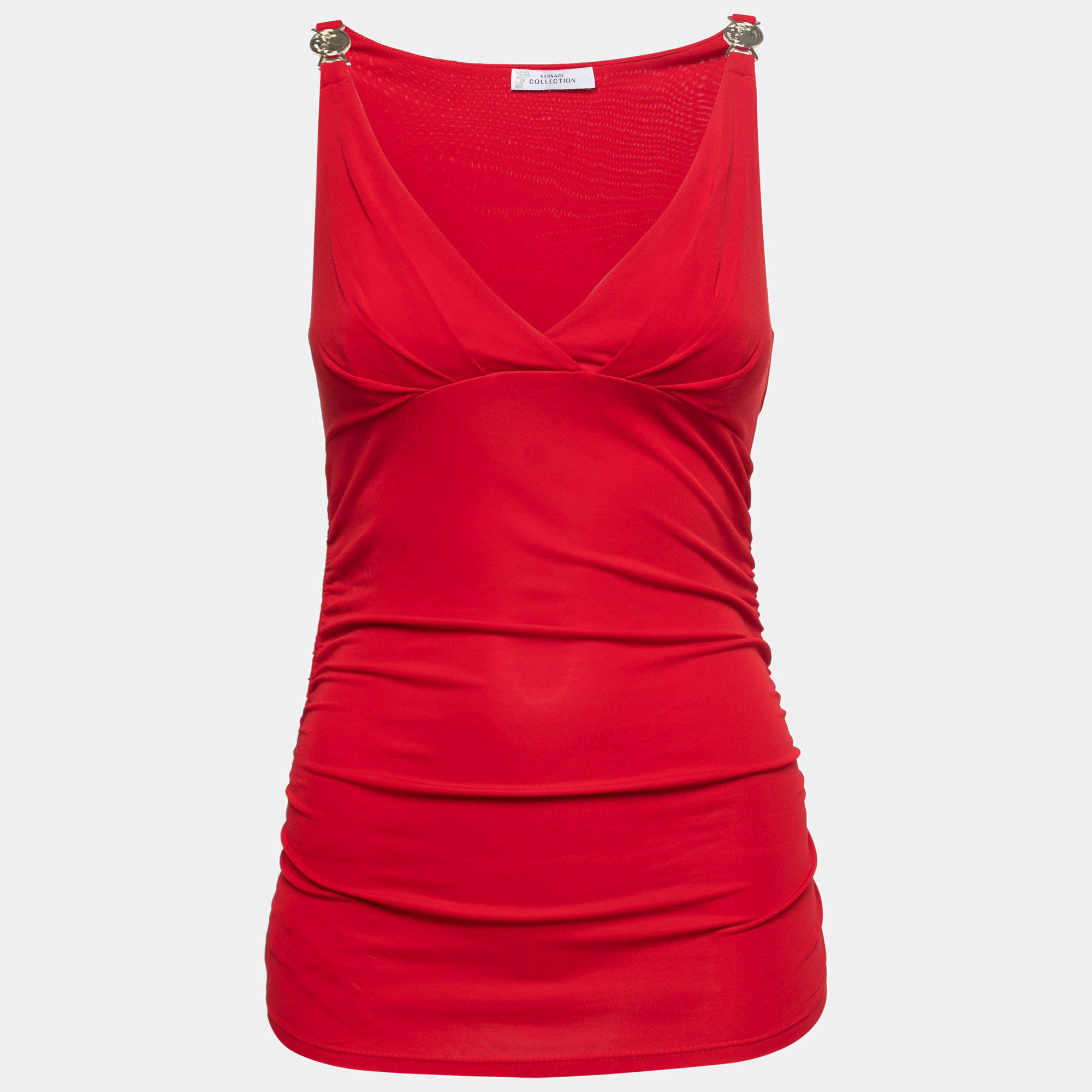 Versace Collection Red Jersey Ruched Sleeveless Tunic M