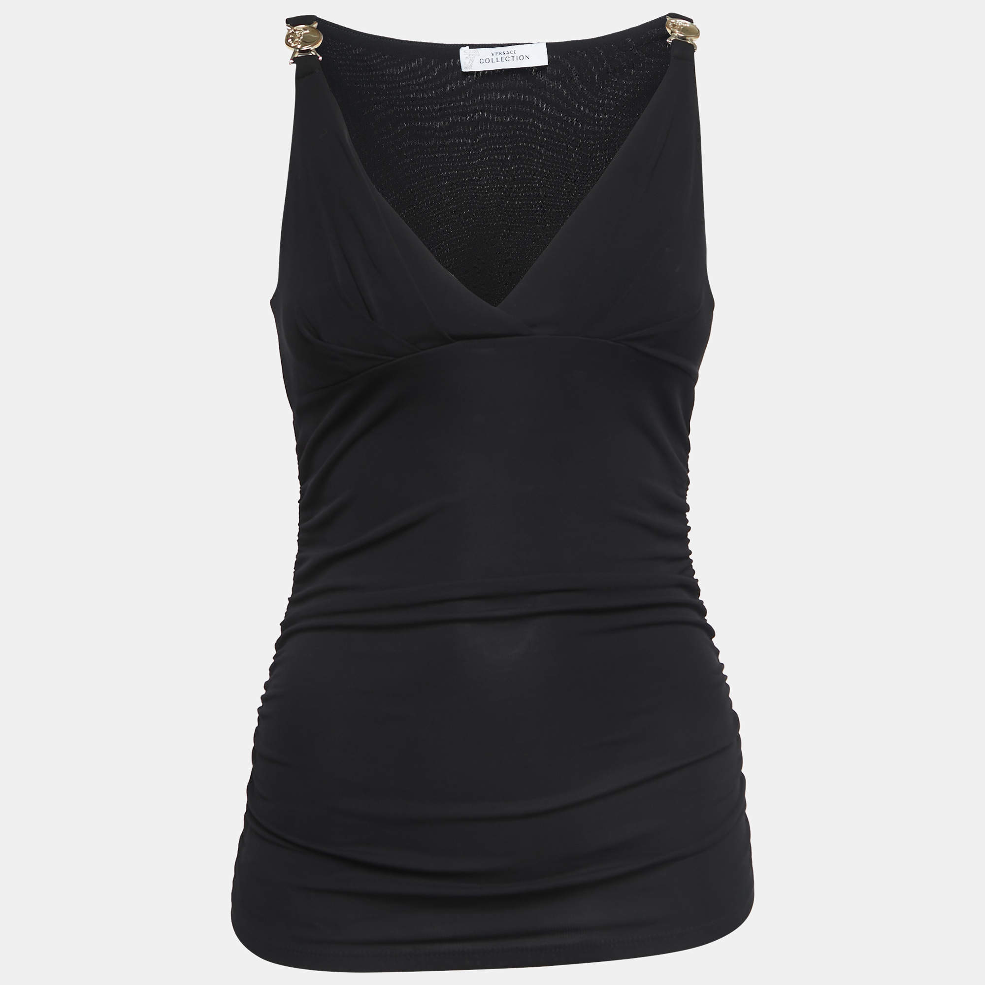 Versace Collection Black Jersey Sleeveless Ruched Mini Dress M