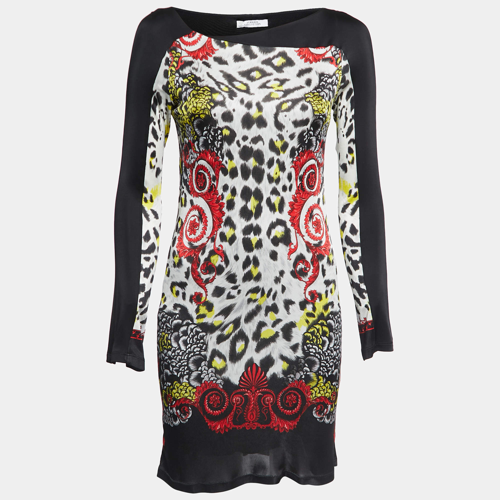 Versace Collection Multicolor Printed Jersey Long Sleeve Mini Dress S