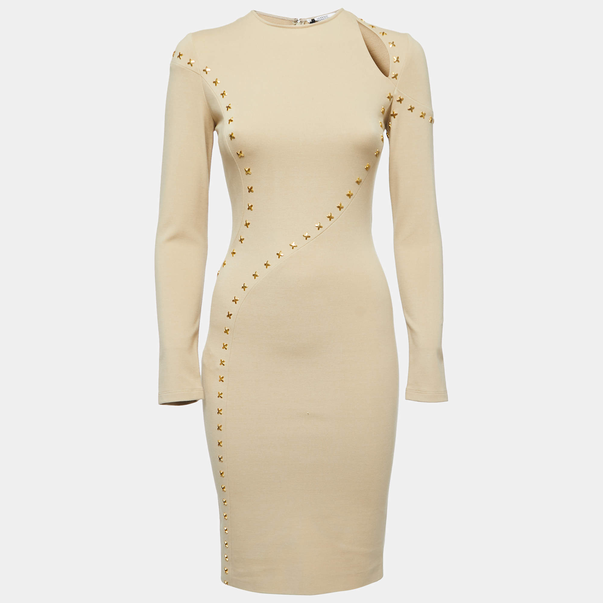 Pre Owned Versace Collection Beige Jersey Studded Dress S