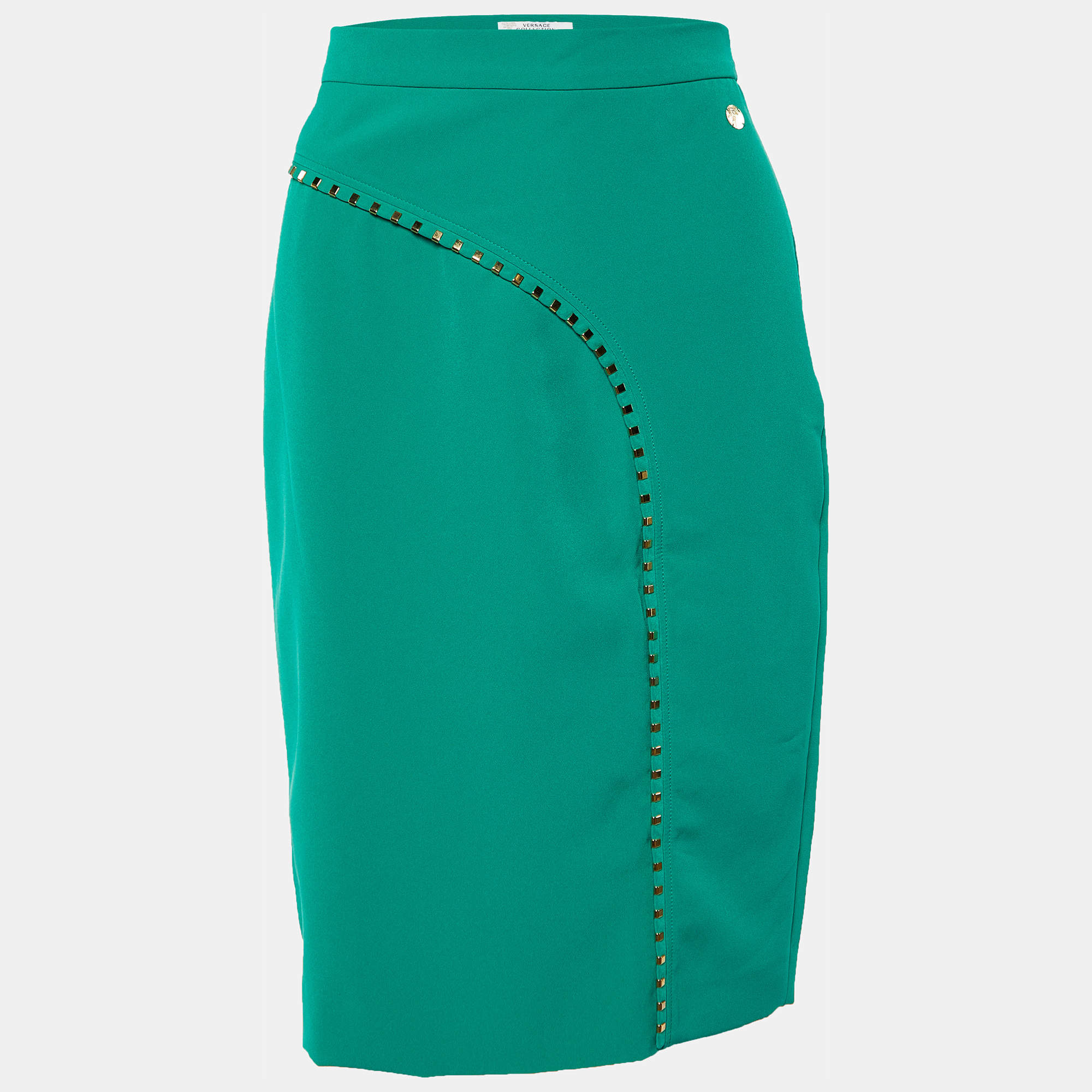 Pre Owned Versace Collection Green Crepe Stud Detail Mini Skirt S