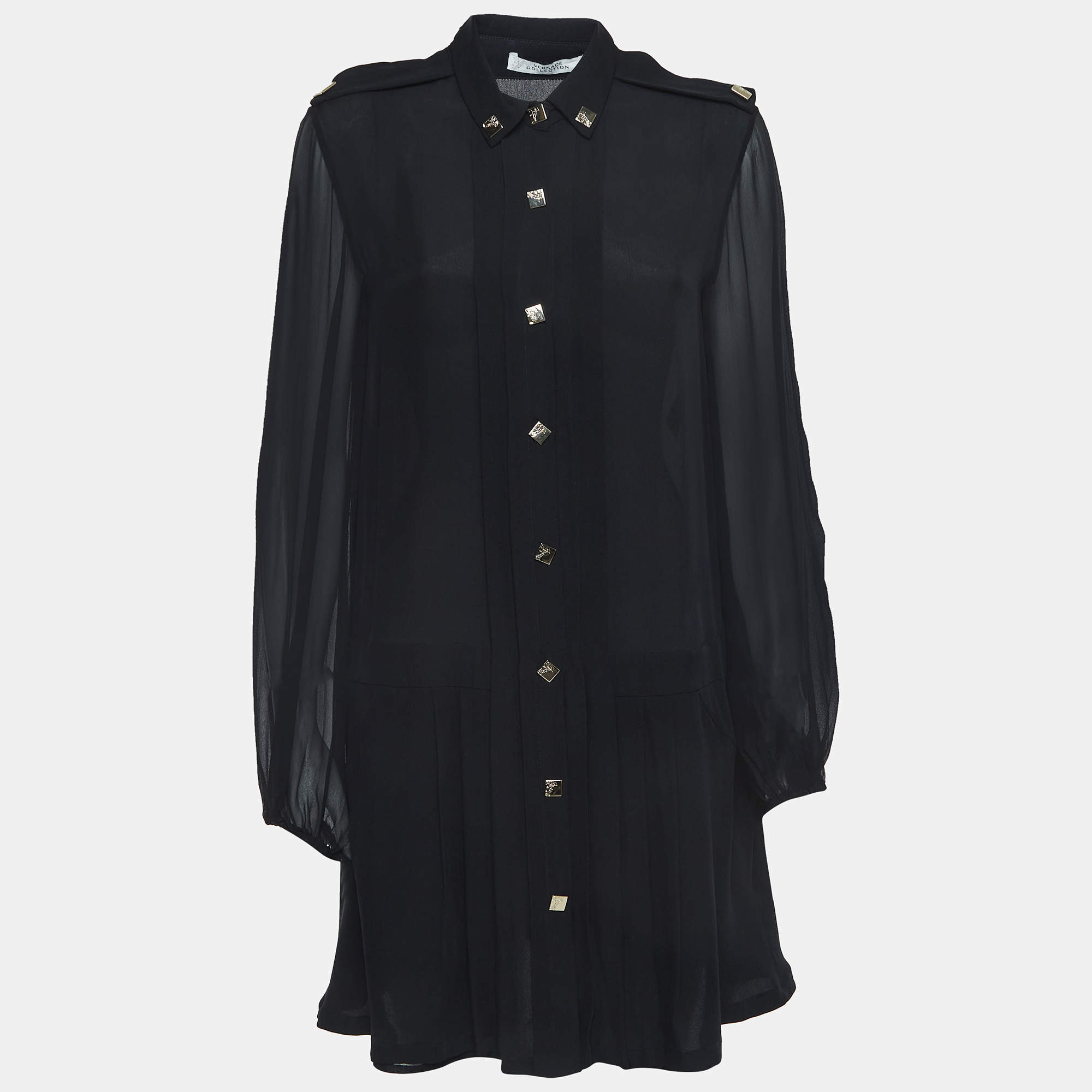 Pre Owned Versace Collection Black Silk Buttoned Mini Dress L 