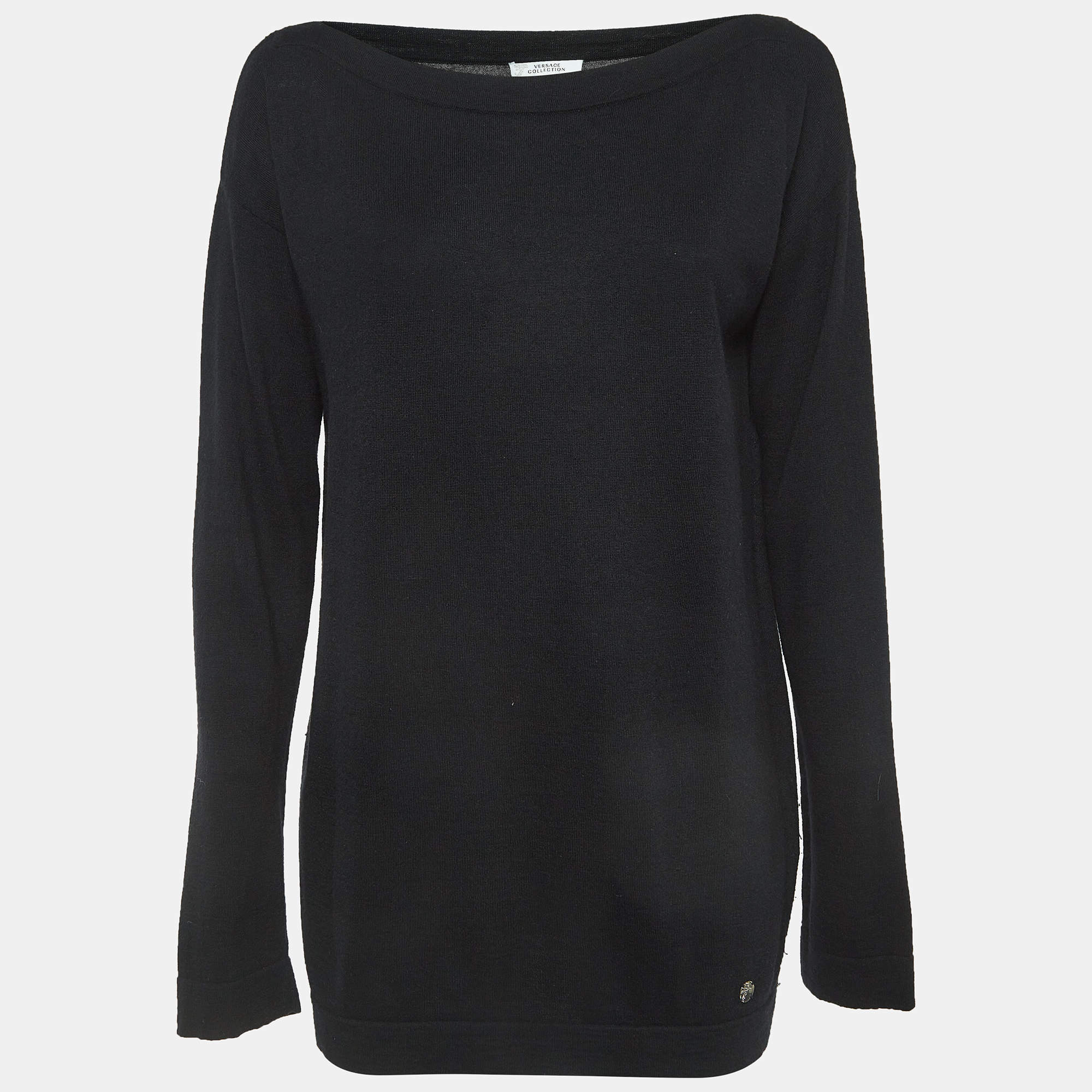 Versace Collection Black Silk & Cashmere Long Sleeve Top M