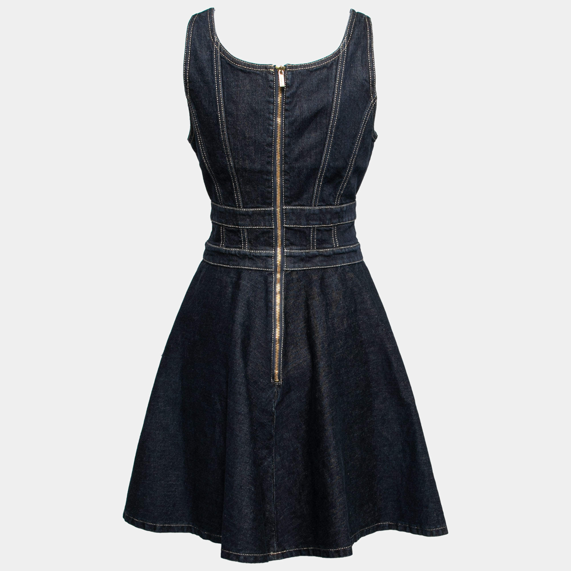 Versace Jeans Couture Blue Denim Pleated Sleeveless Dress M Versace Jeans Couture TLC