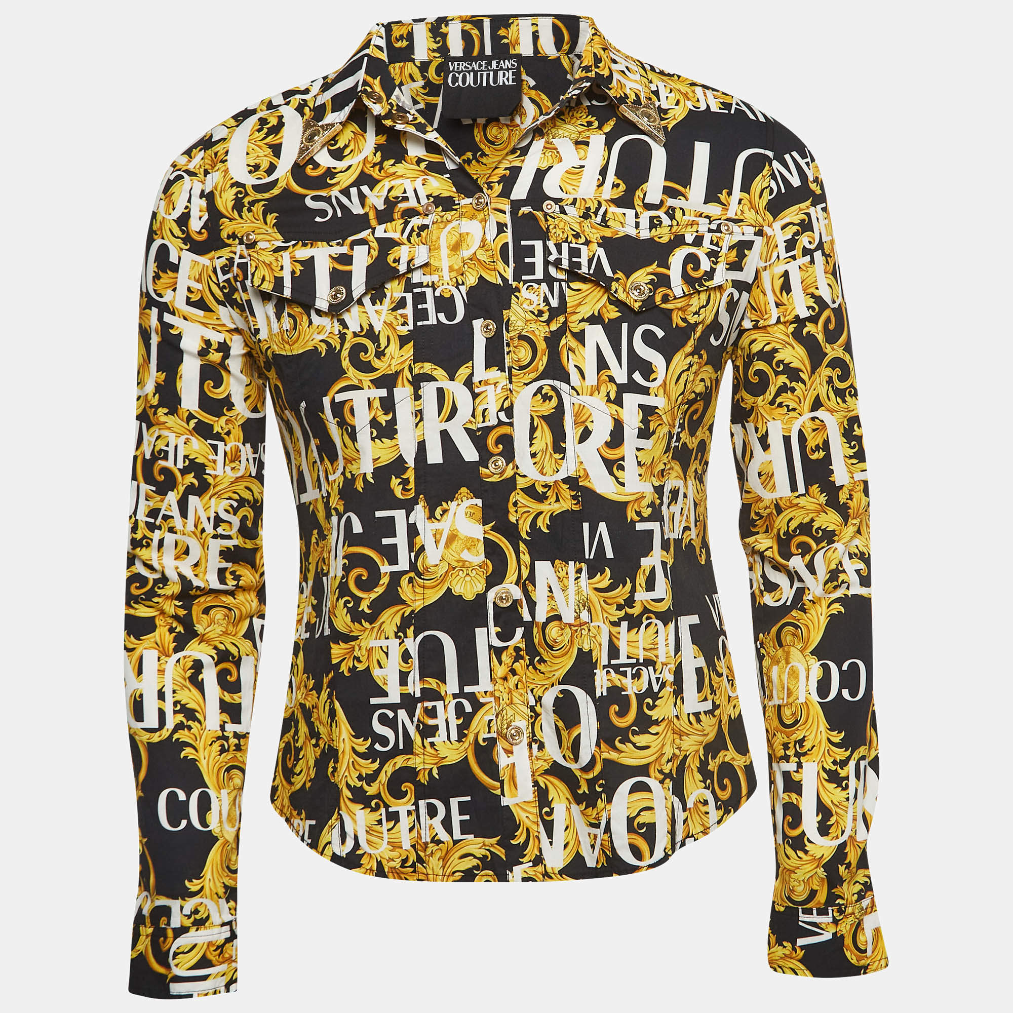 Versace Jeans Couture Black Baroque Printed Cotton Shirt L