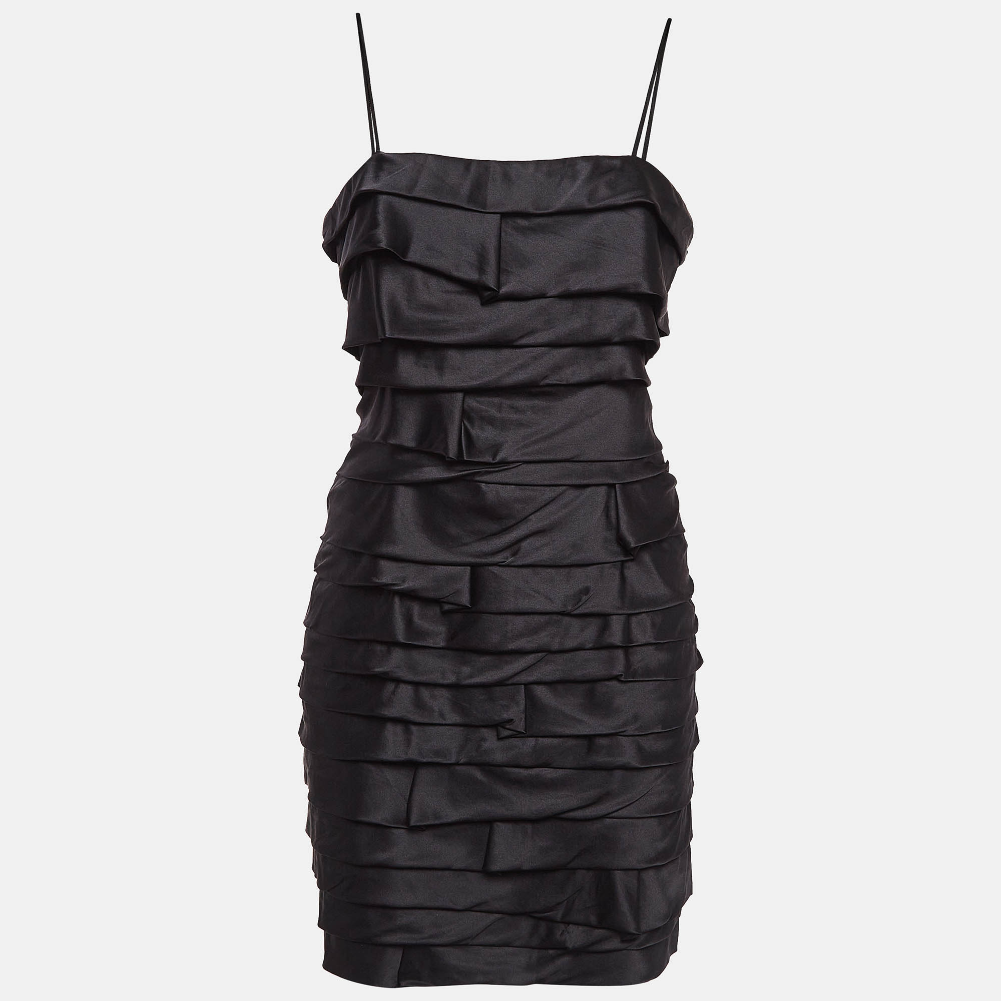 Versace Jeans Couture Black Satin Ruffled Mini Dress M