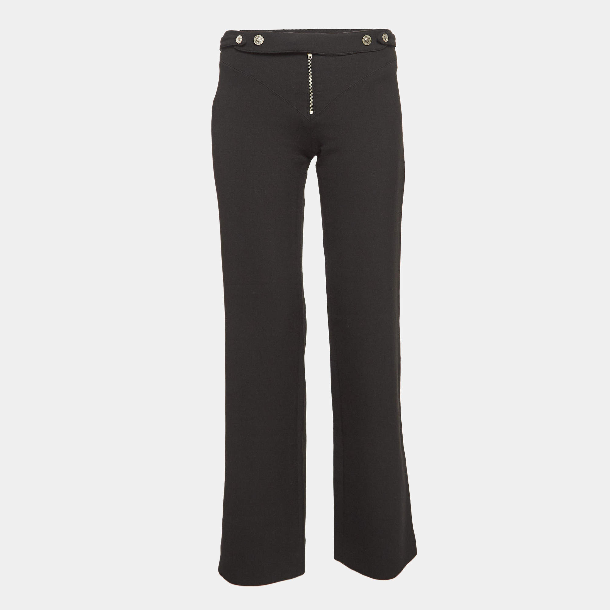 Versace Jeans Couture Black Stretch Crepe Embellished Waist Trousers S
