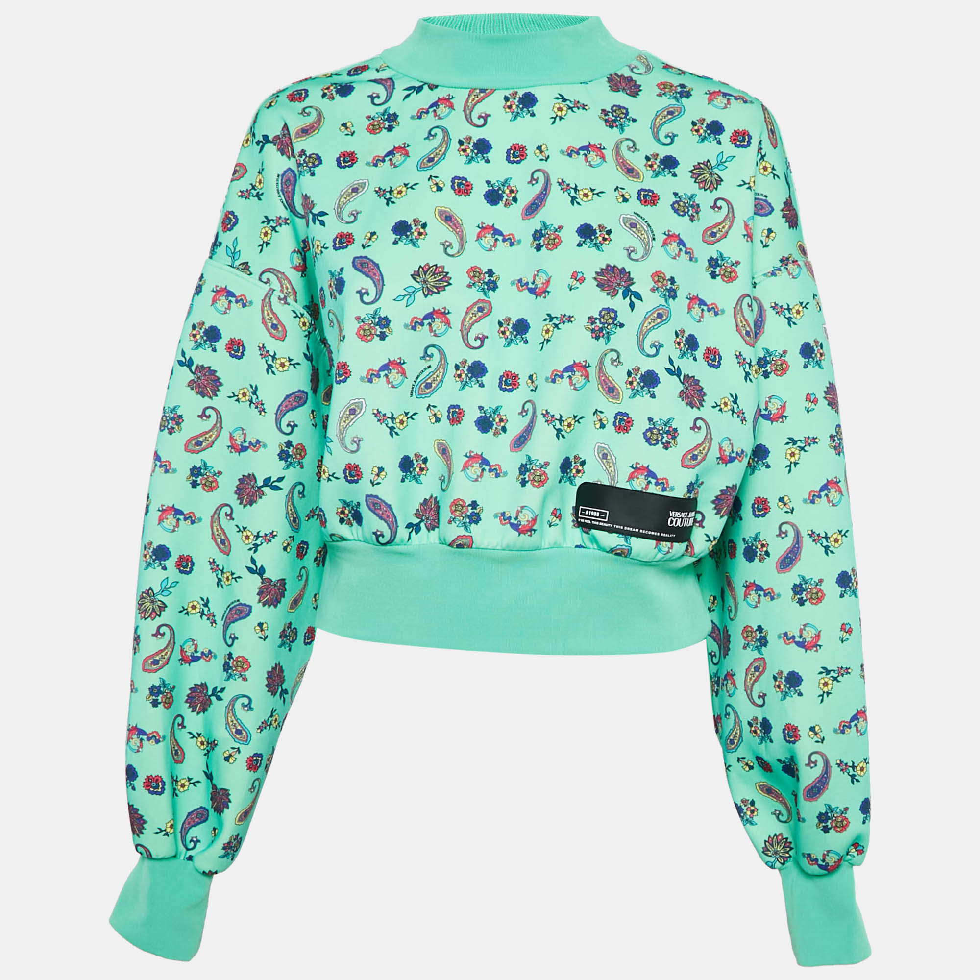 Pre Owned Versace Jeans Couture Green Paisley-Floral Print Jersey Sweatshirt M