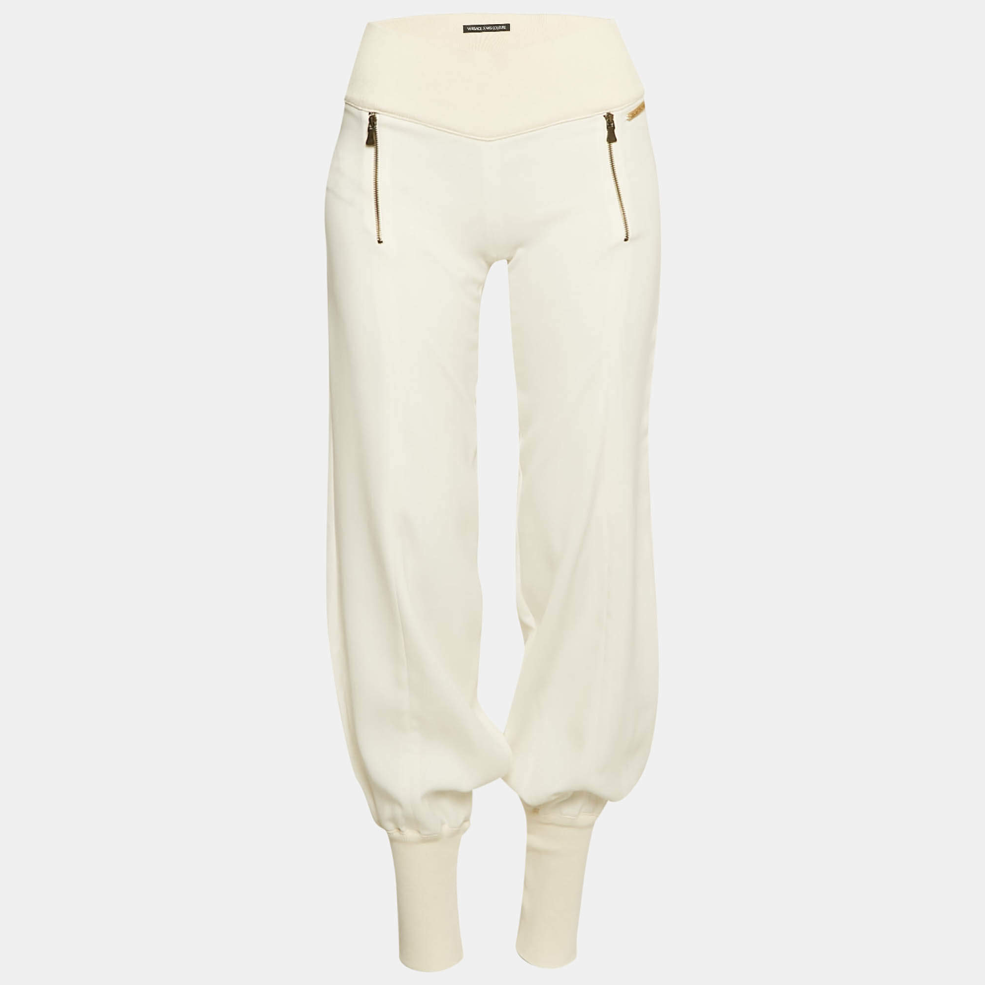 Pre Owned Versace Jeans Couture Chiffon and Rib Knit Trim Joggers S