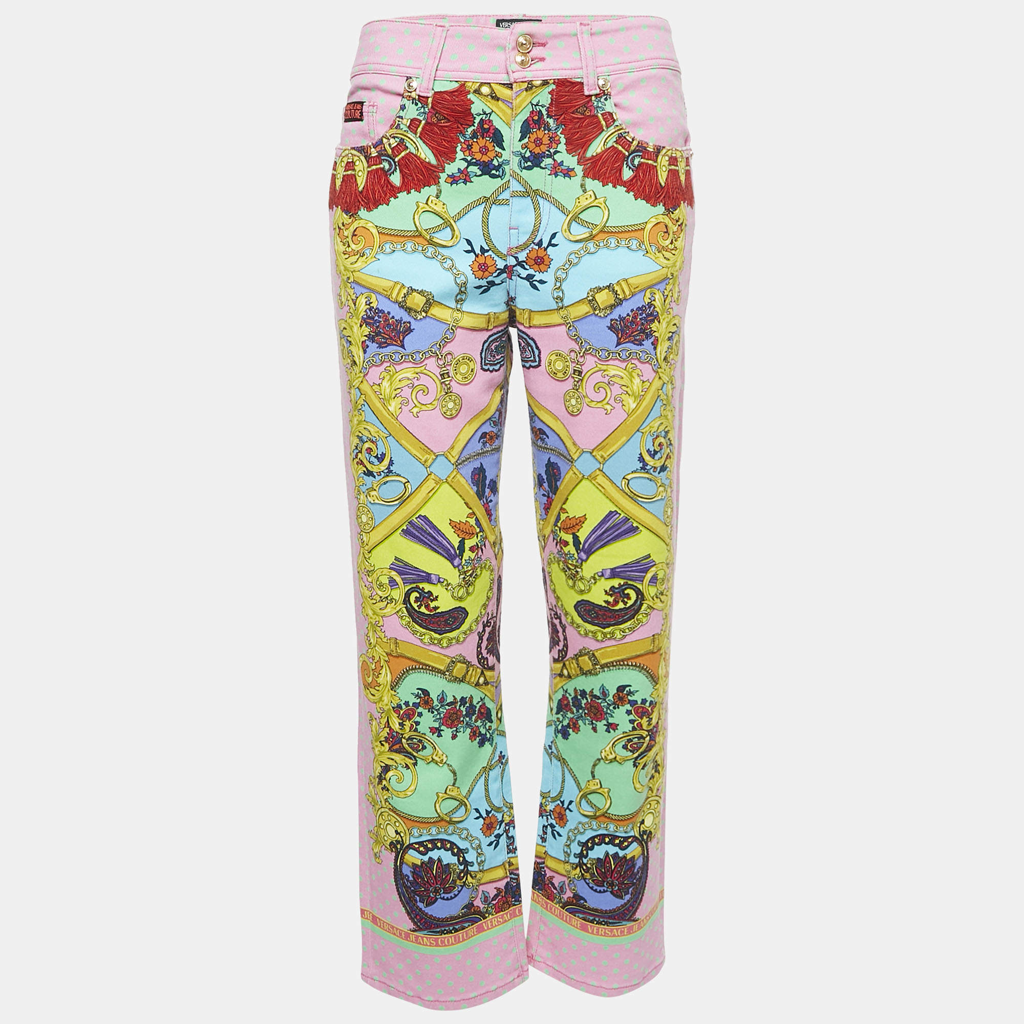 Versace Jeans Couture  Pink Printed Denim Straight Leg Jeans M Waist 28"