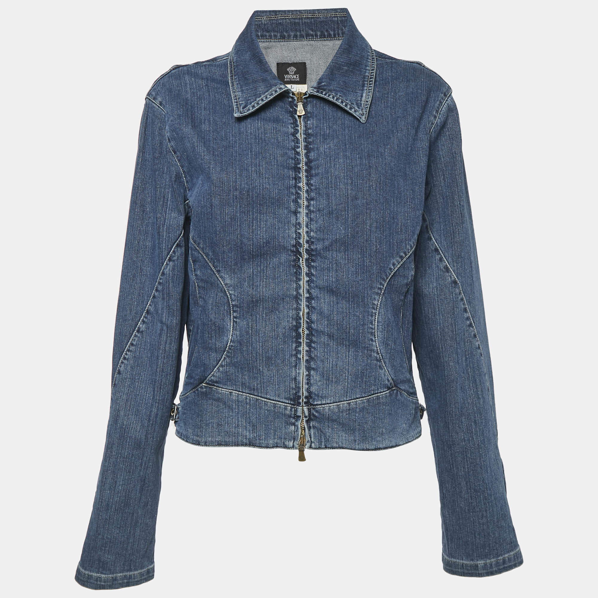 Pre Owned Versace Jeans Couture Blue Denim Zip-Up Jacket L