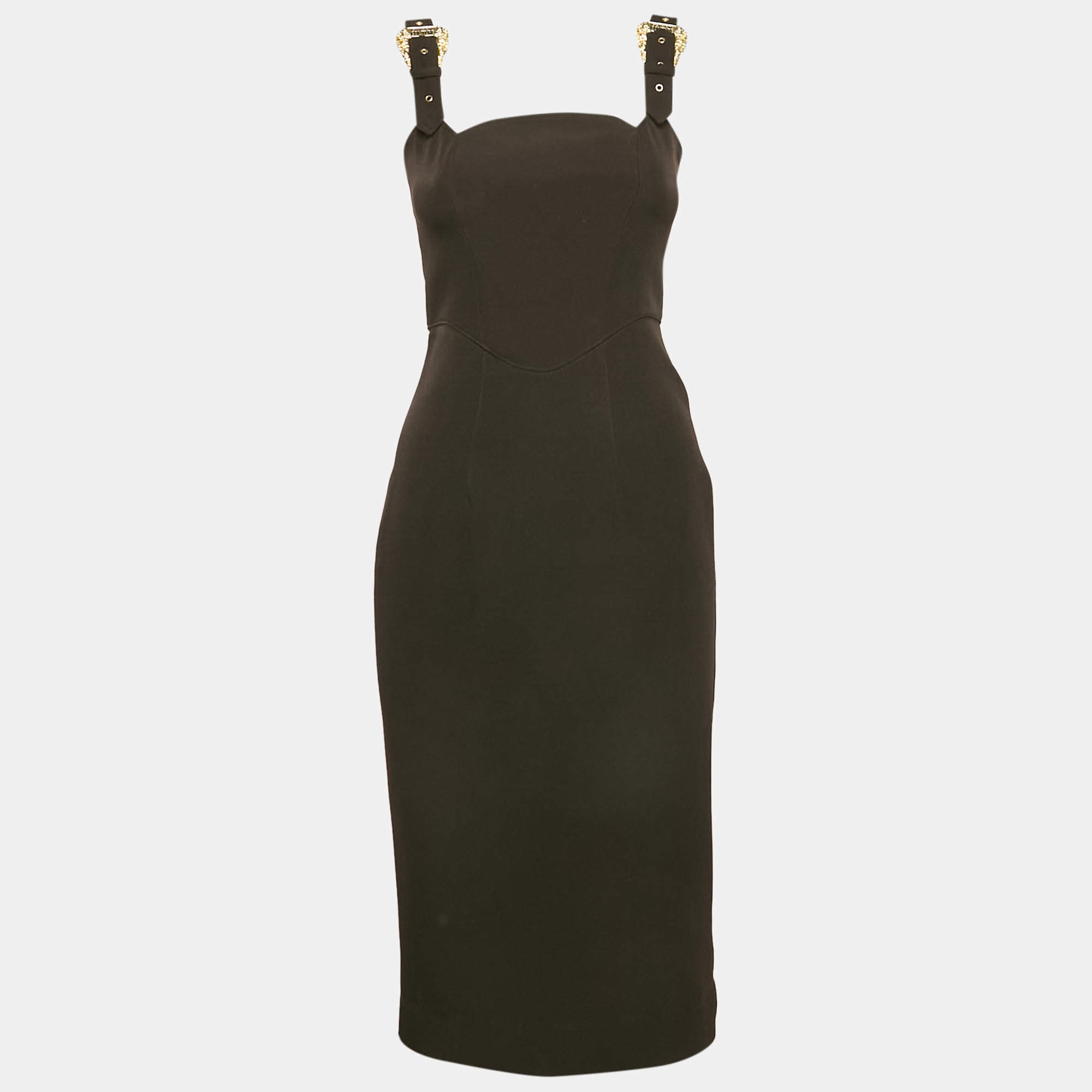 Pre Owned Versace Jeans Couture Black Crepe Buckle Detail Sleeveless Dress S