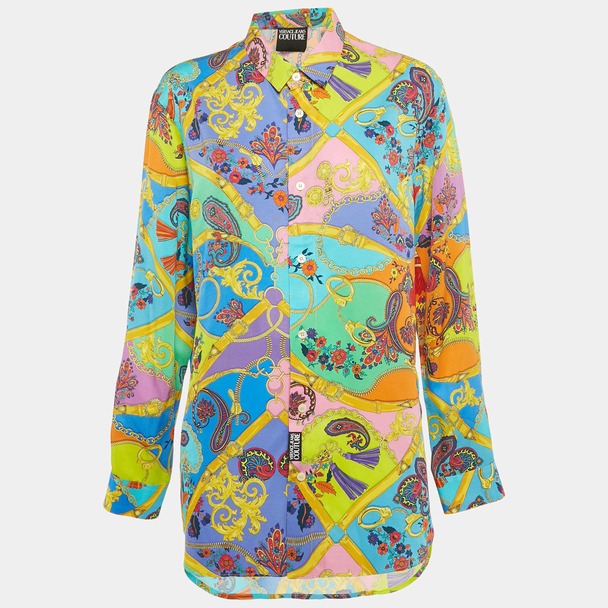 Pre Owned Versace Jeans Couture Multicolor Paisley Chain Print Full Sleeve Shirt XL 
