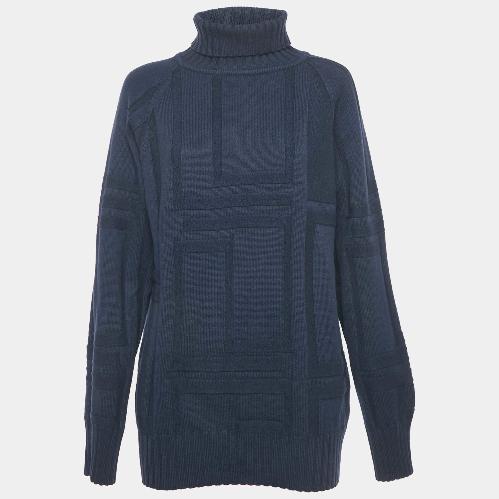 Pre Owned Versace Jeans Couture Navy Blue Wool Turtle Neck Jumper XL