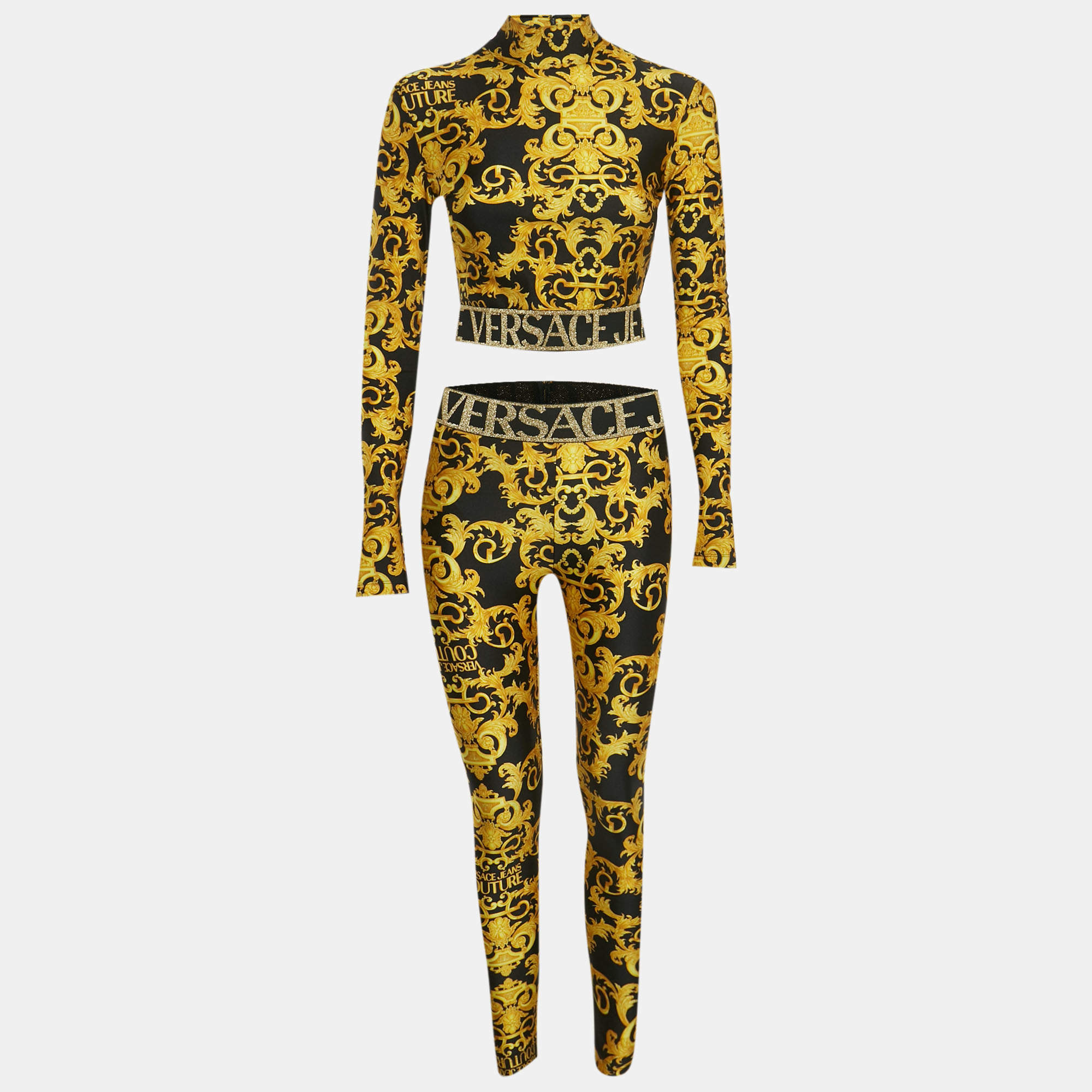 Pre Owned Versace Jeans Couture Black/Yellow Barocco Print Jersey Set S