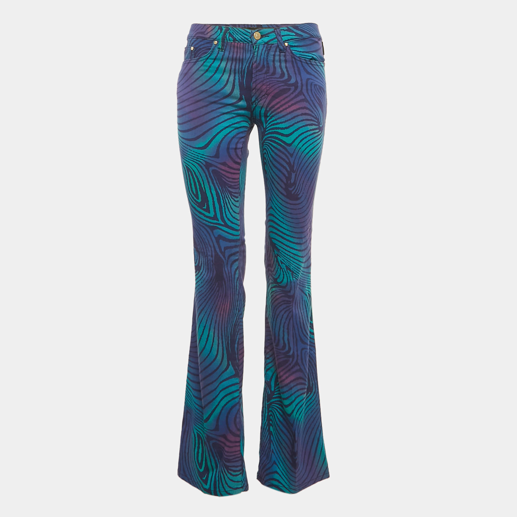 مملوكة مسبقًا Versace Jeans Couture Blue Printed Denim Flared Jeans M/Waist 28"
