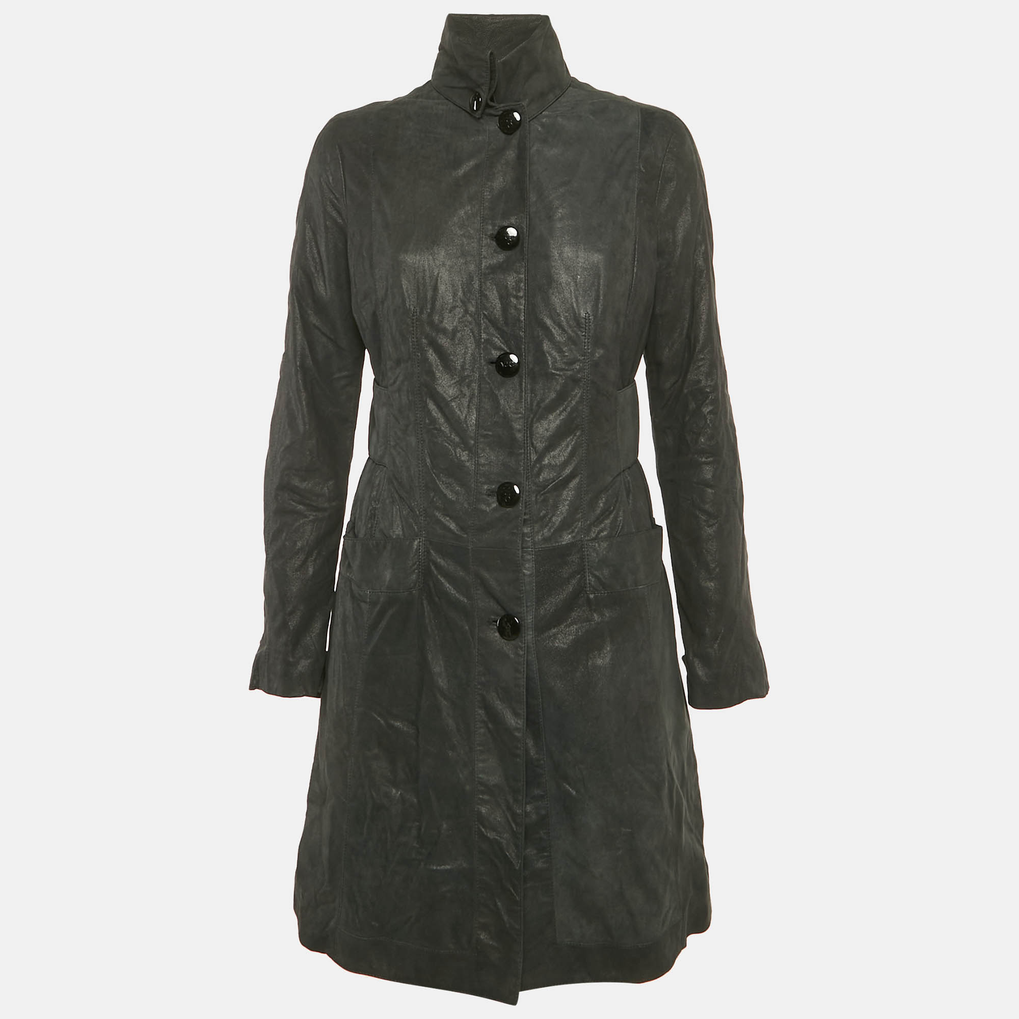 مملوكة مسبقًا Versace Jeans Couture Black Leather Trench Coat S