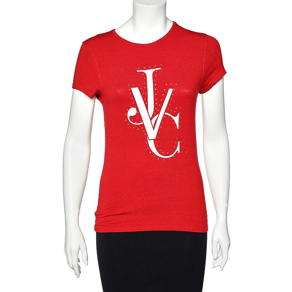 Pre Owned Versace Jeans Couture Red Cotton Knit Logo T-Shirt XL