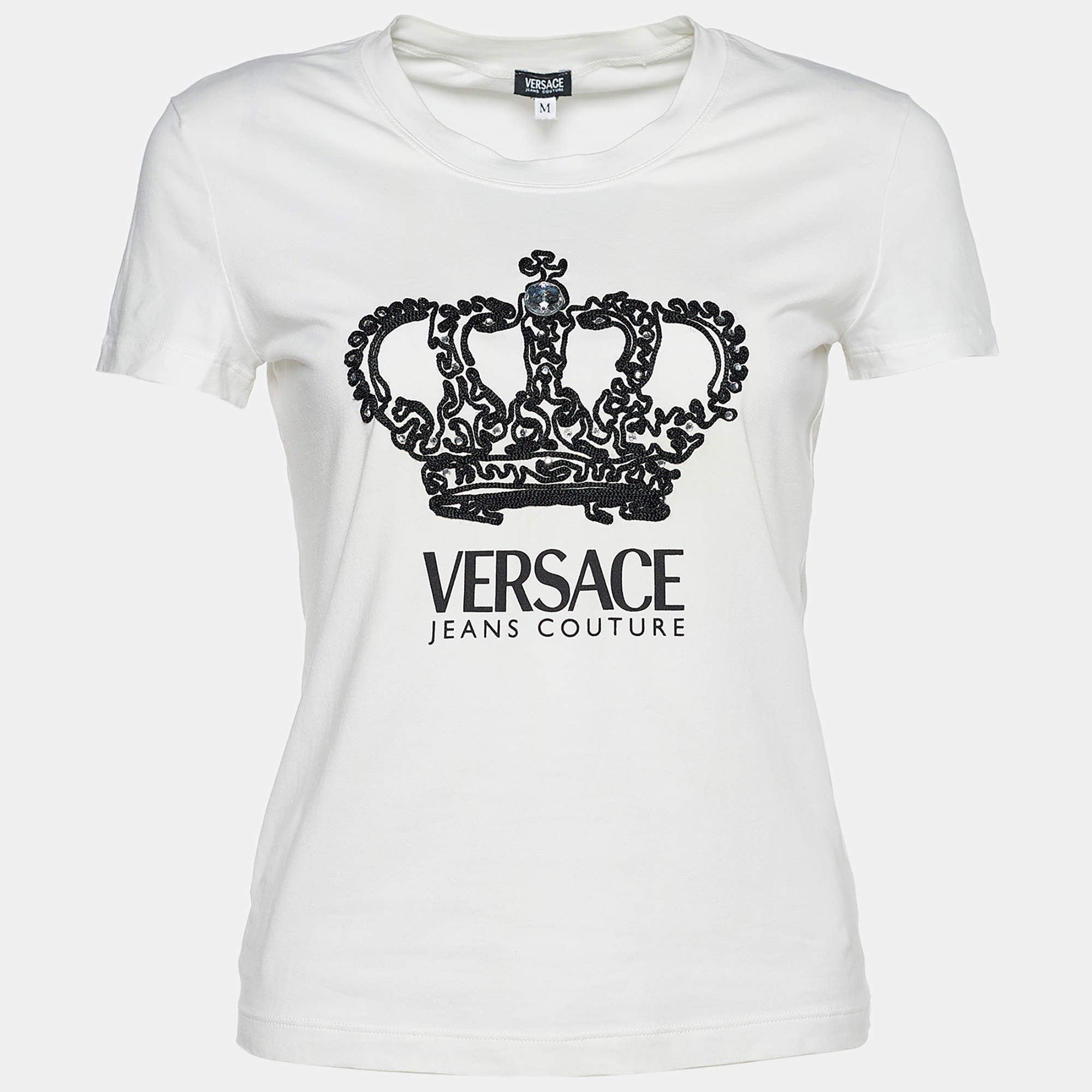 Versace Jeans Couture White Jersey Crown Embroidered T-Shirt M