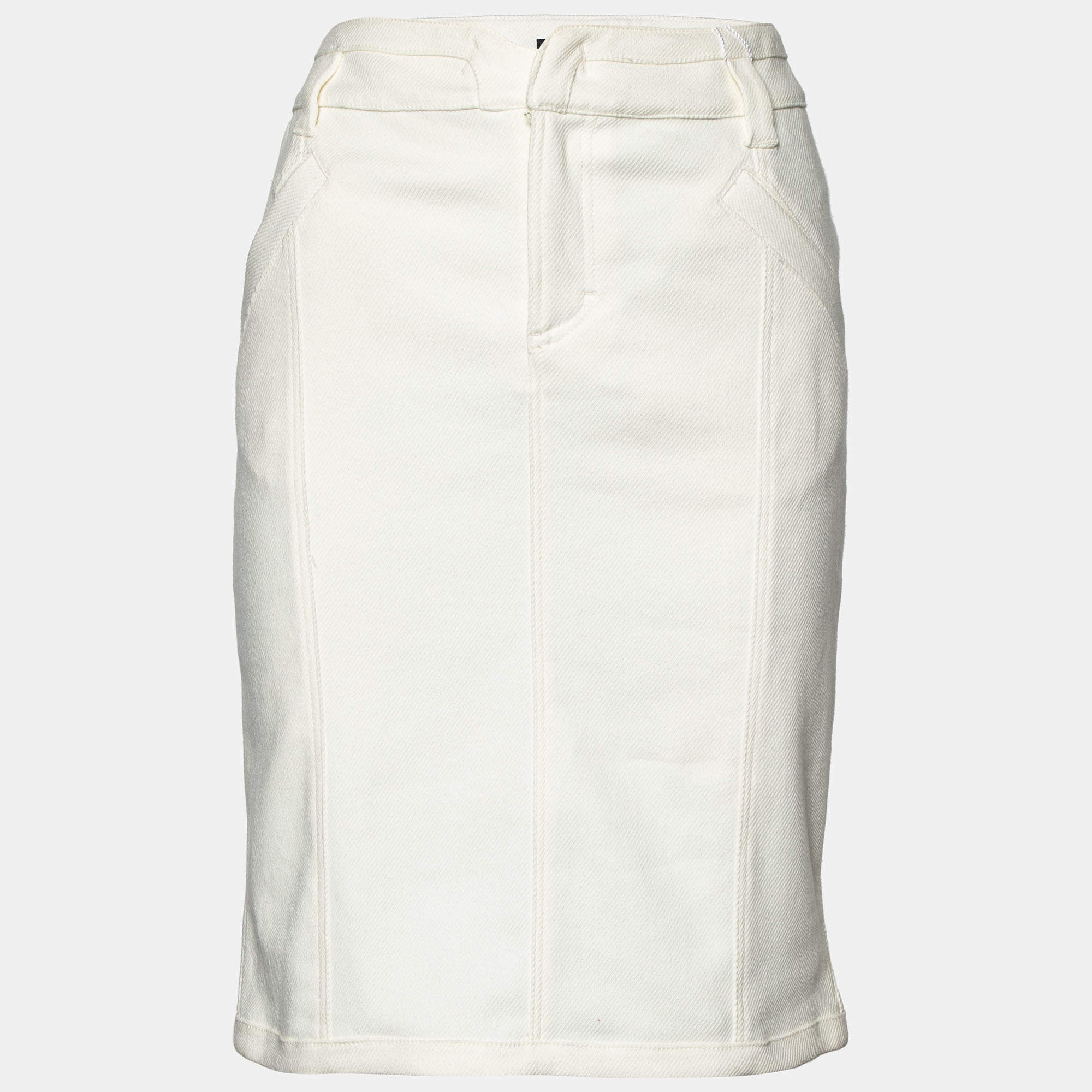 Pre Owned Versace Jeans Couture White Denim Knee Length Skirt M