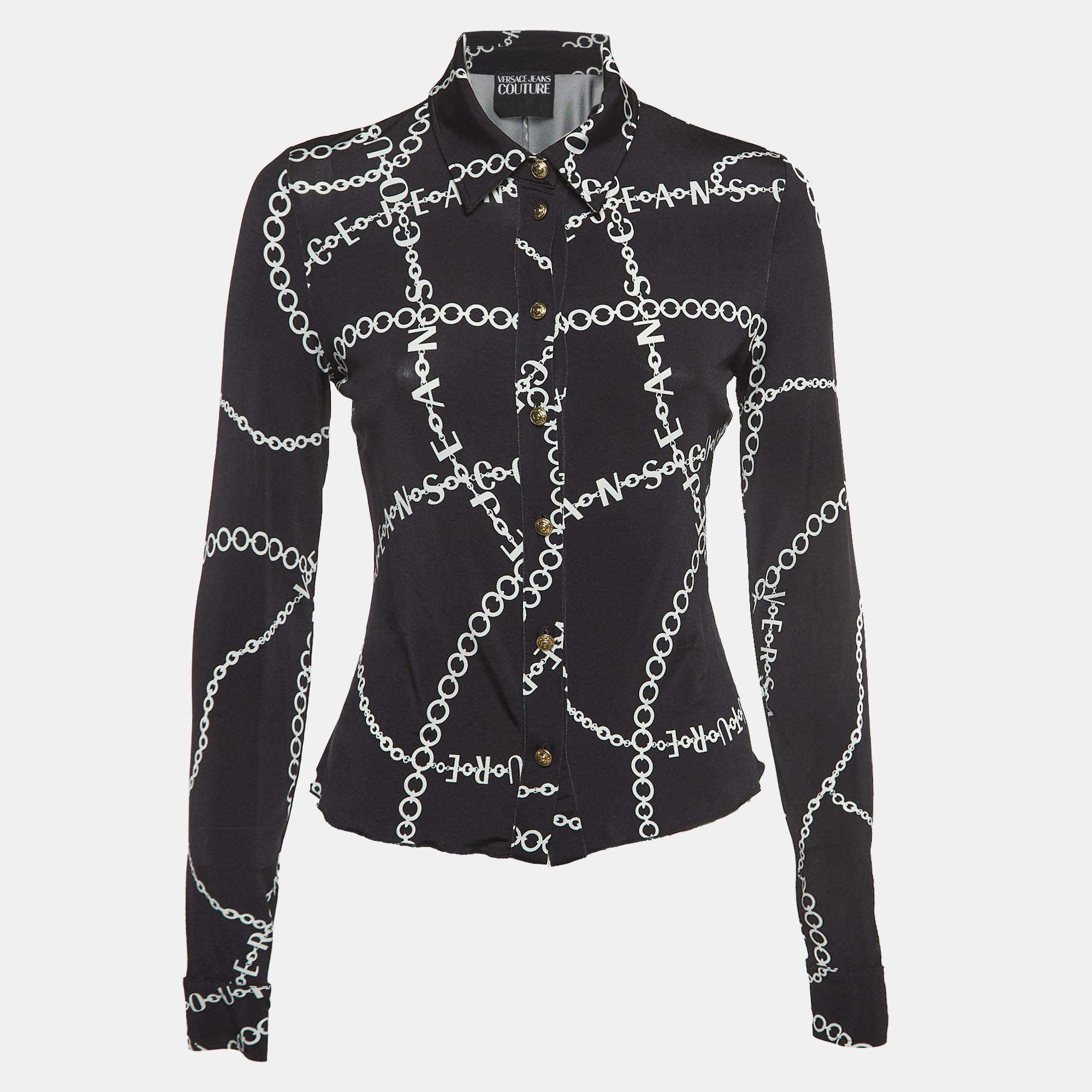 Pre Owned Versace Jeans Couture Black Chain Print Jersey Shirt S