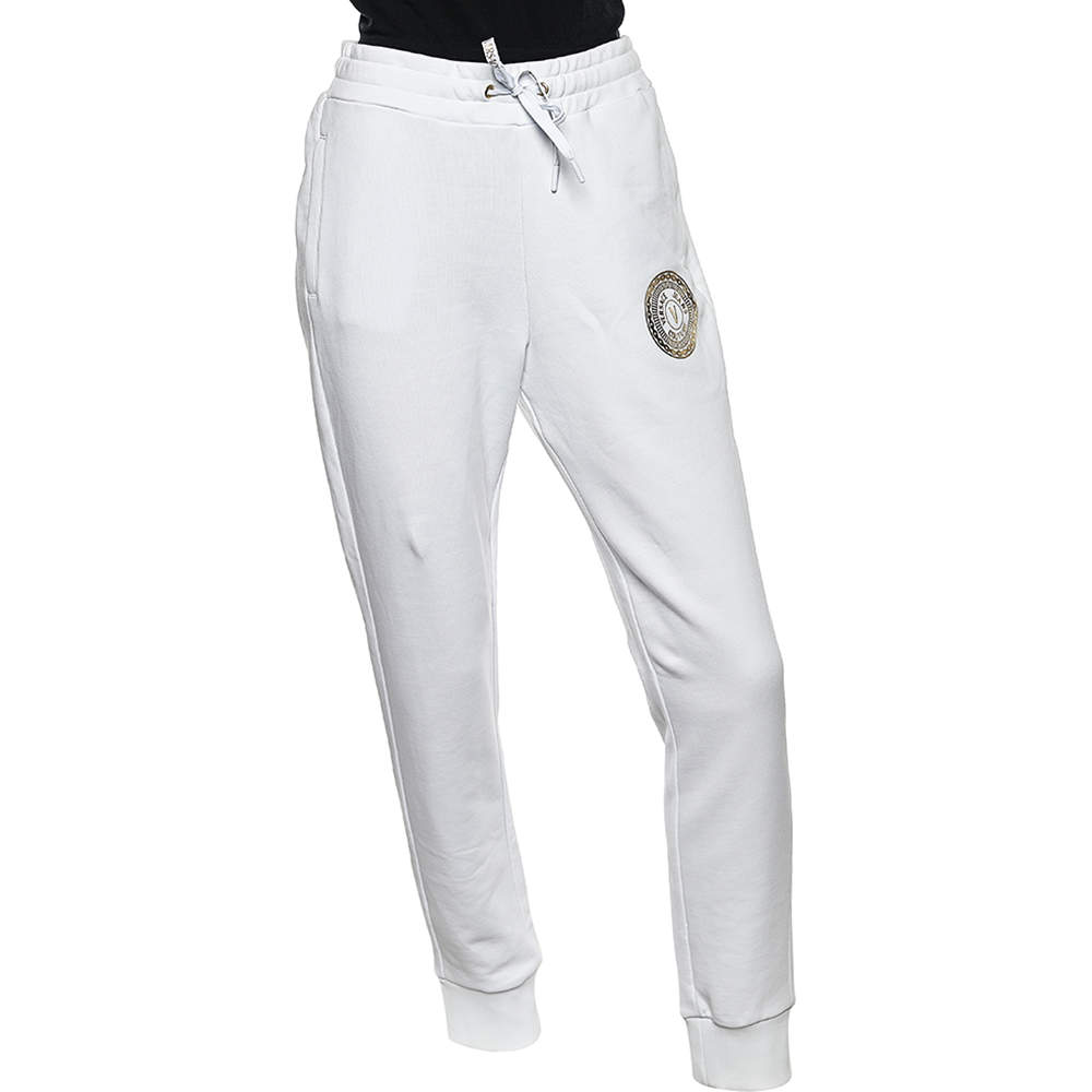 Pre Owned Versace Jeans White Logo Printed Cotton Joggers M