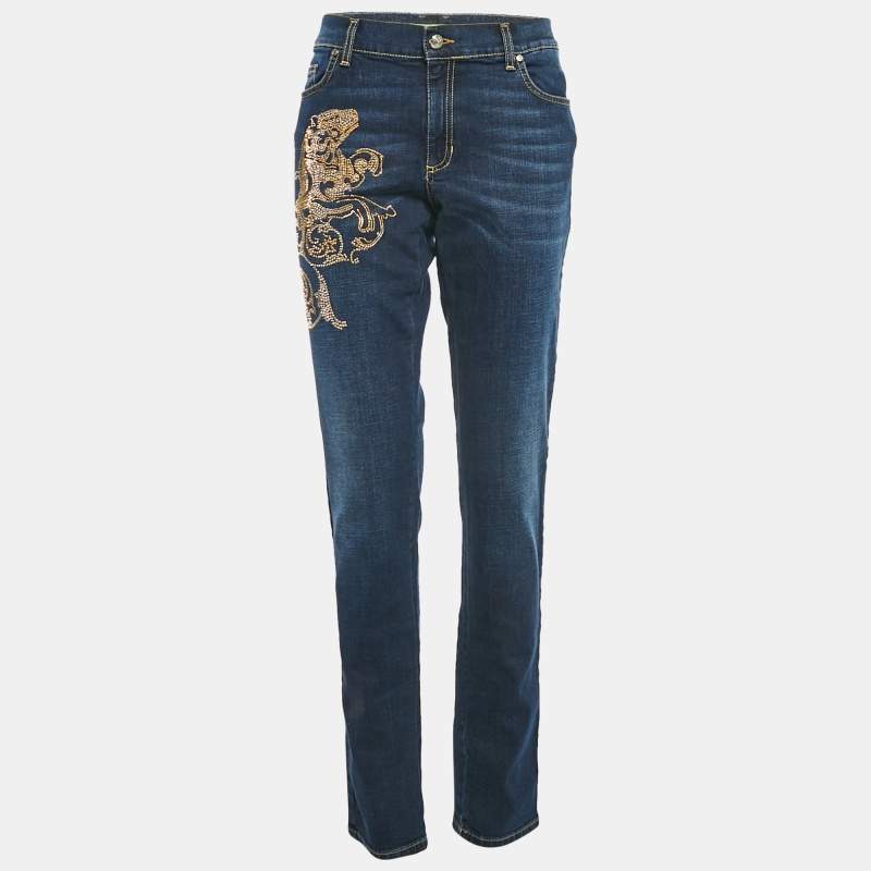 Versace Jeans Navy Blue Studded Denim Skinny Jeans L Waist 33"
