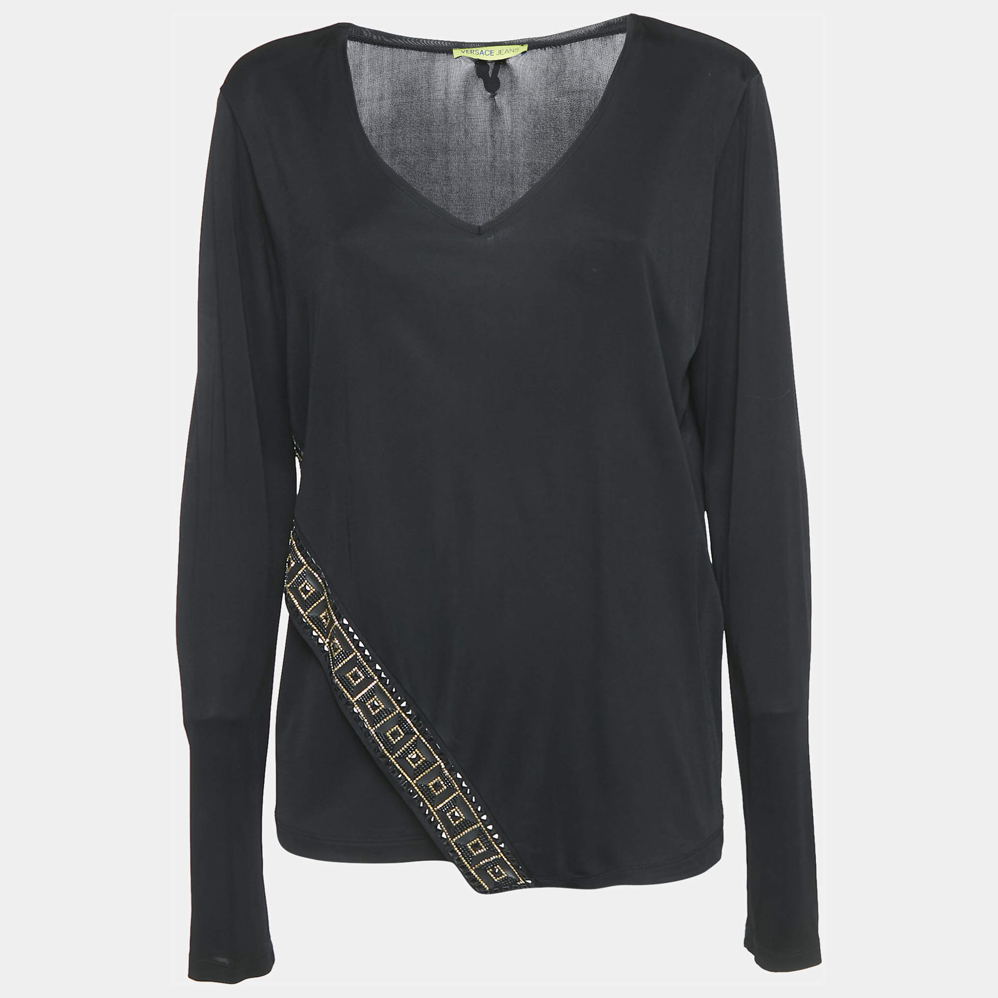 Pre Owned Versace Jeans Black Studded Jersey Long Sleeve Top XL