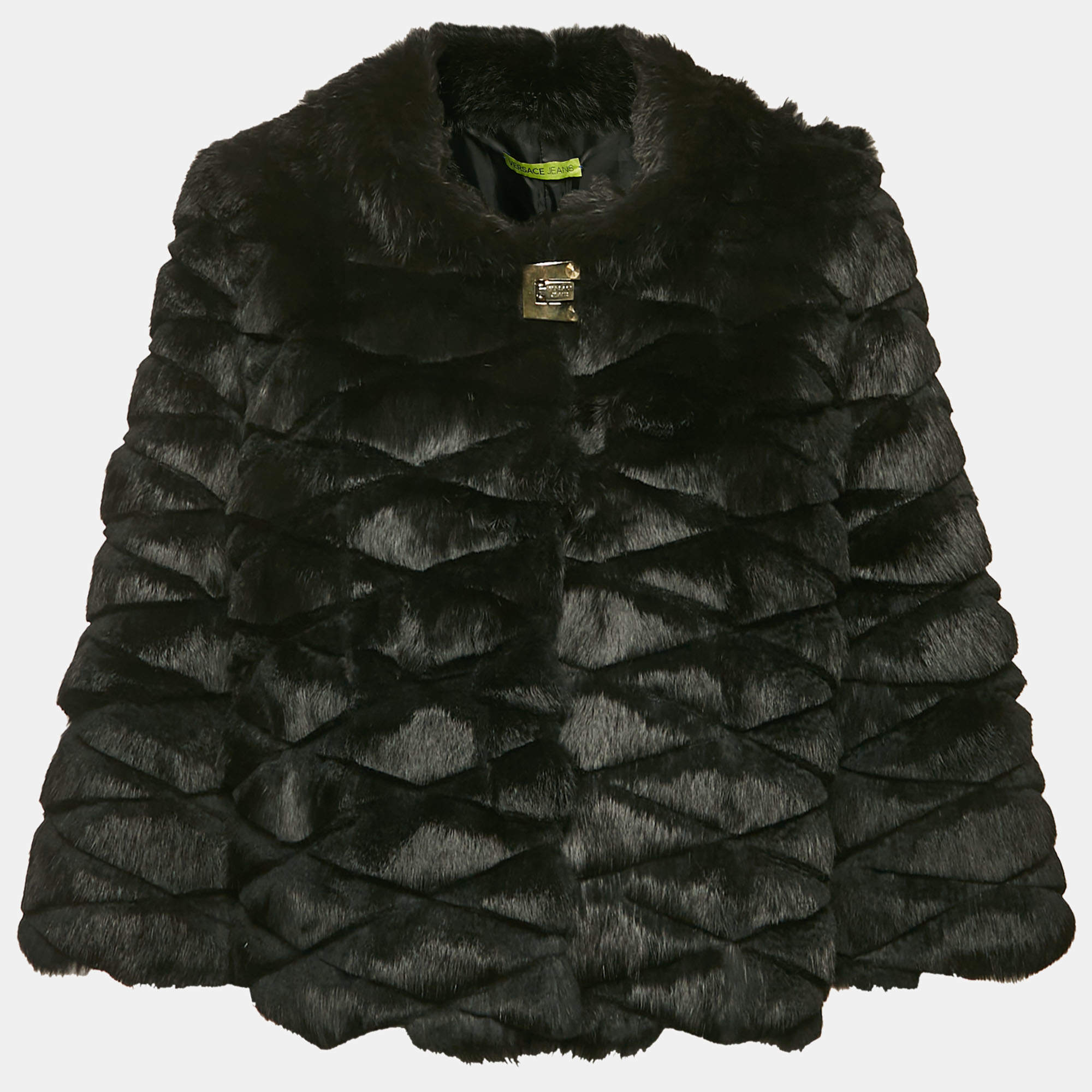 Pre Owned Versace Jeans Black Fur Coat S