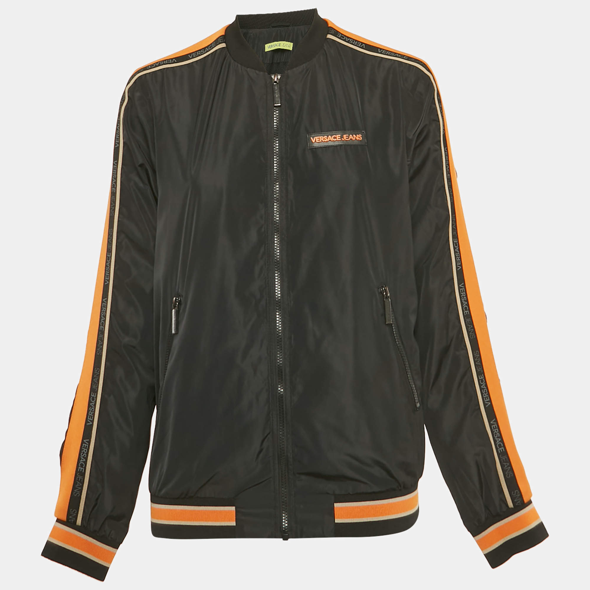 Pre Owned Versace Jeans Black Side Stripe Synthetic Zip-Up Jacket M