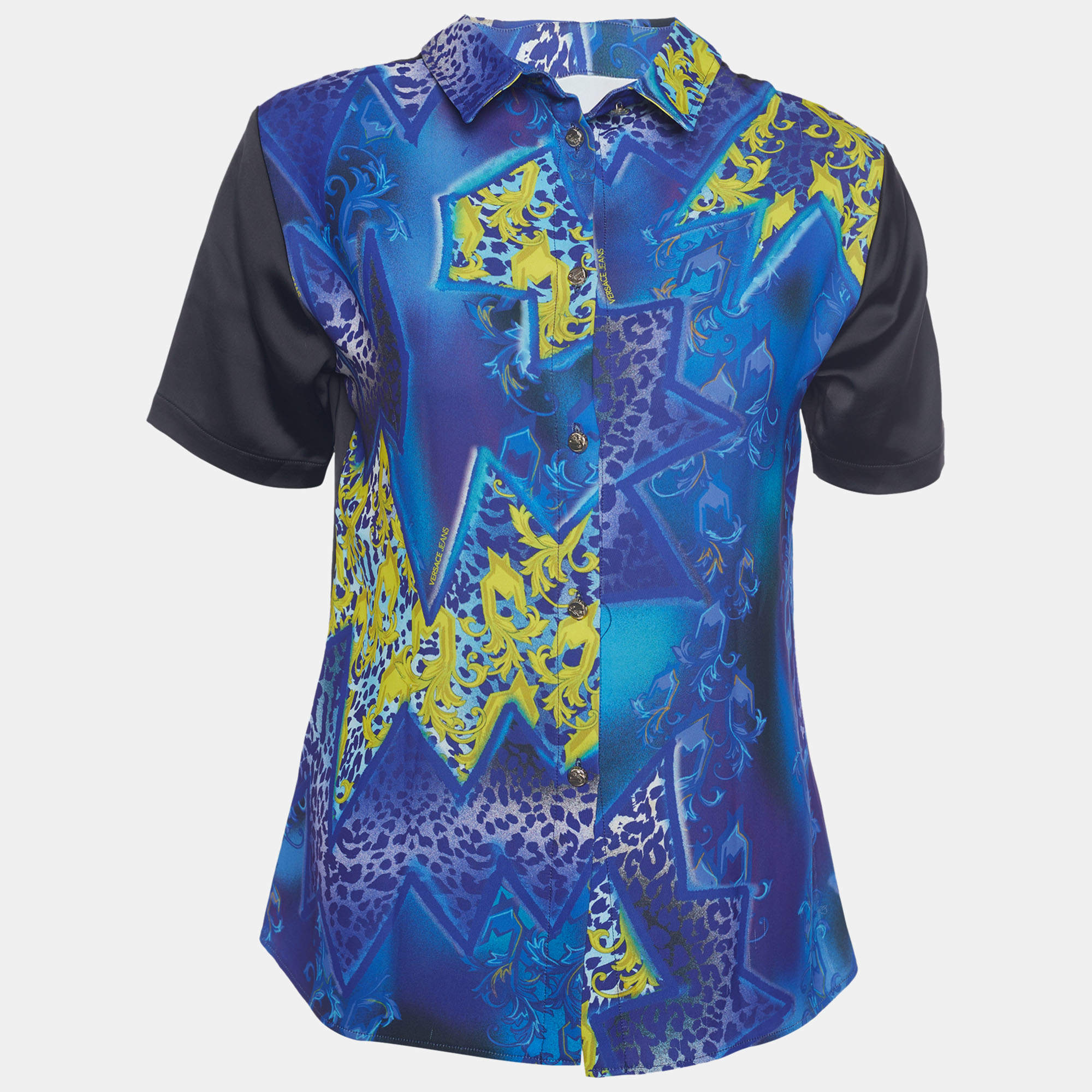 Versace Jeans Multicolor Printed Sateen Button Back Top S