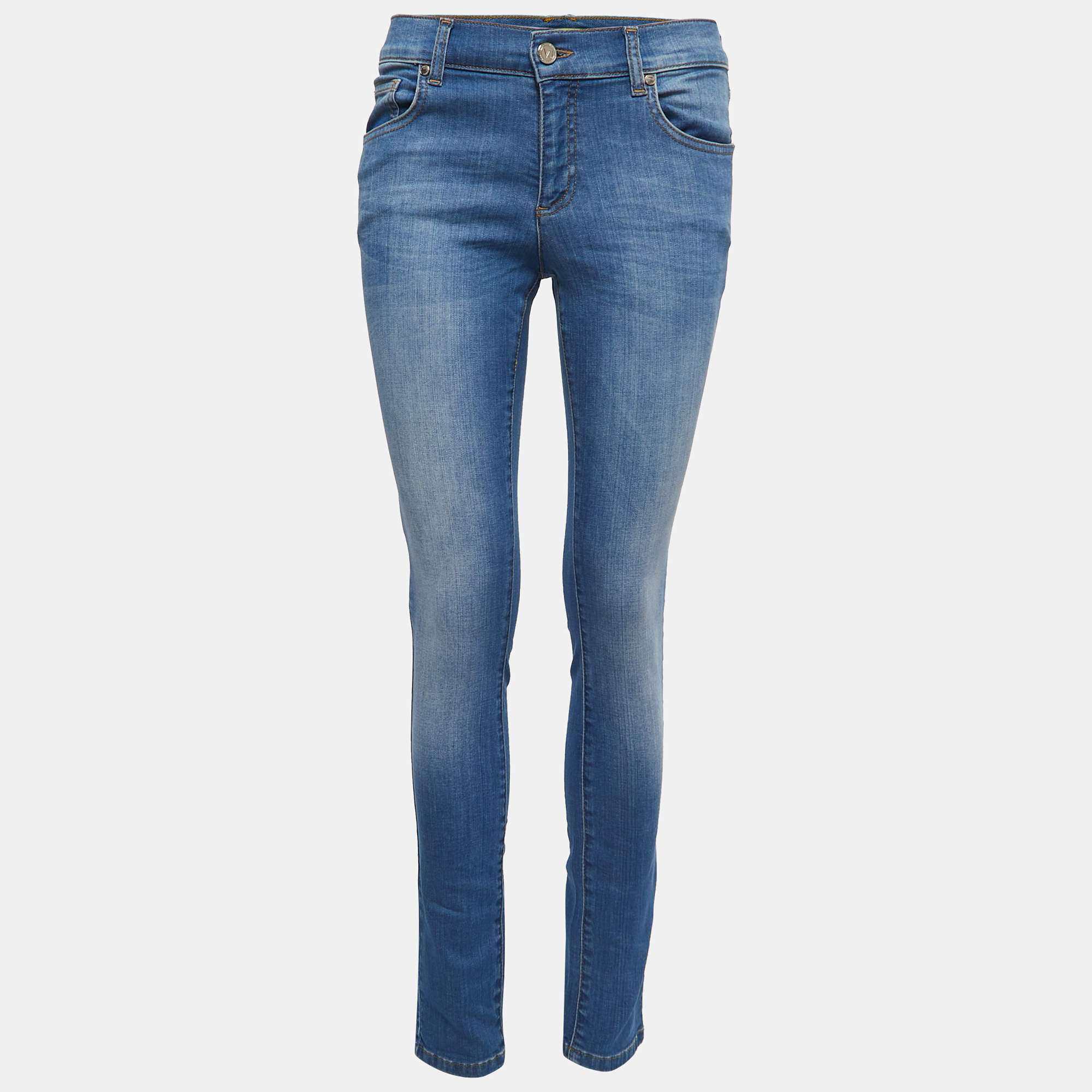 Pre Owned Versace Jeans Blue Washed Denim Skinny Jeans S Waist 28"