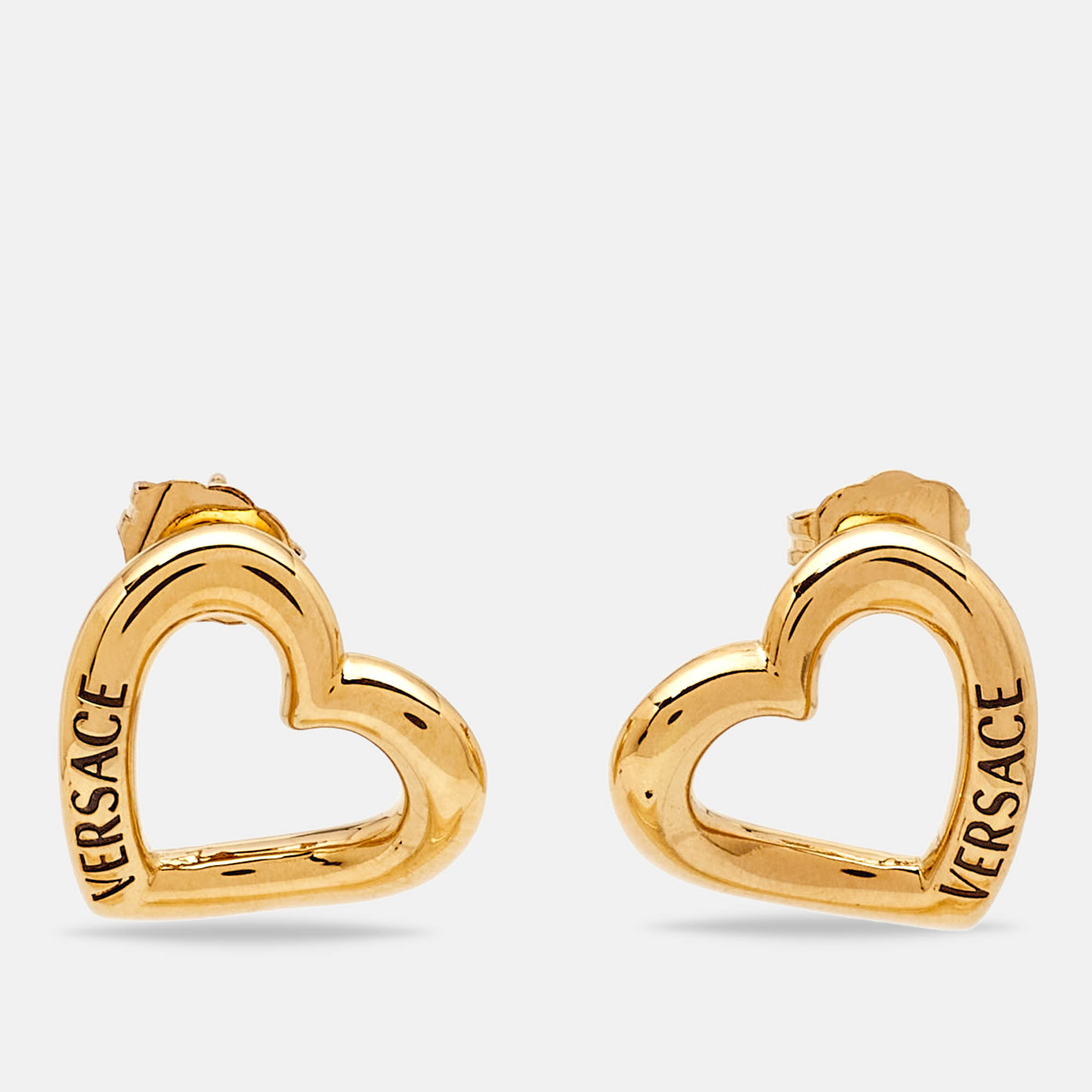 Pre Owned Versace Heart Enamel Gold Tone Earrings