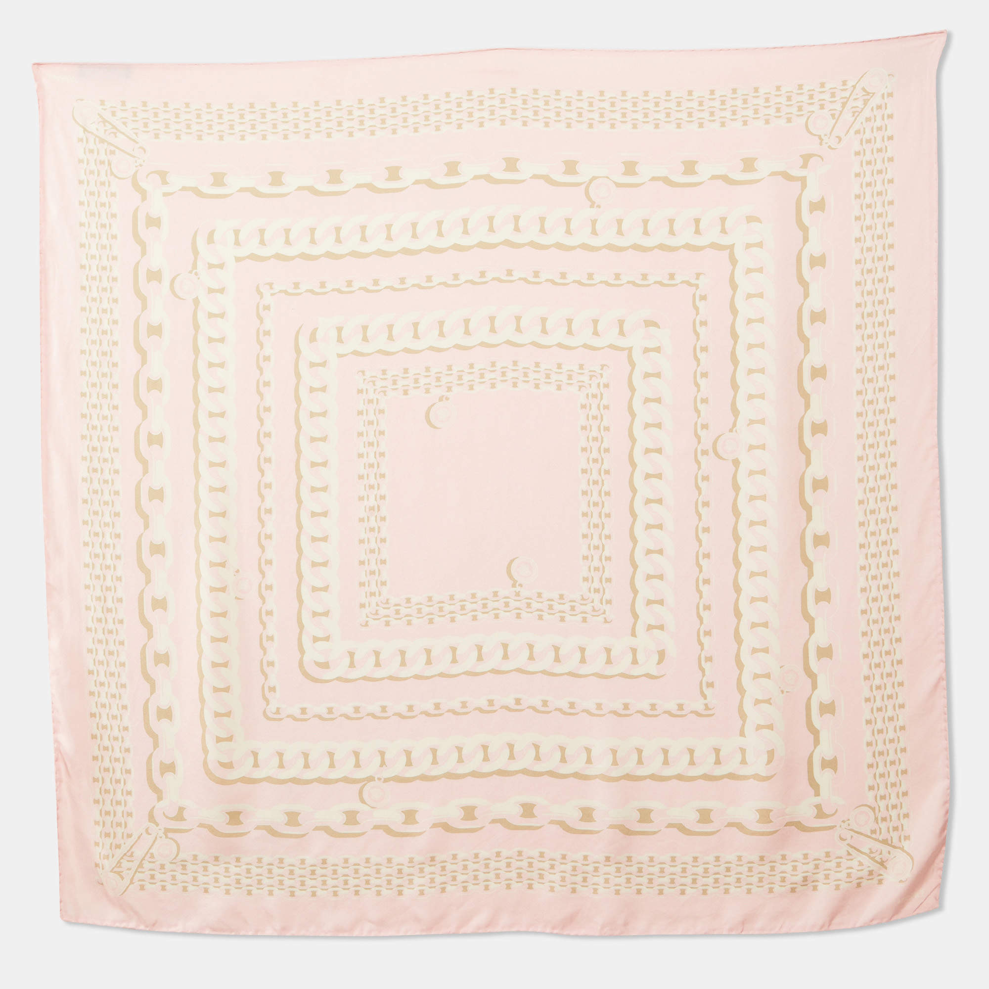 Pre Owned Versace Pink Chain Print Silk Square Scarf