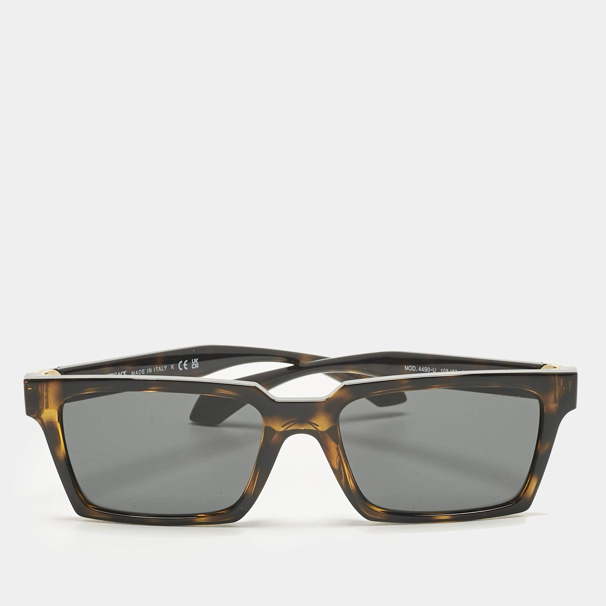 Pre Owned Versace Tortoise Brown MOD 4490 U Medusa Rectangle Sunglasses