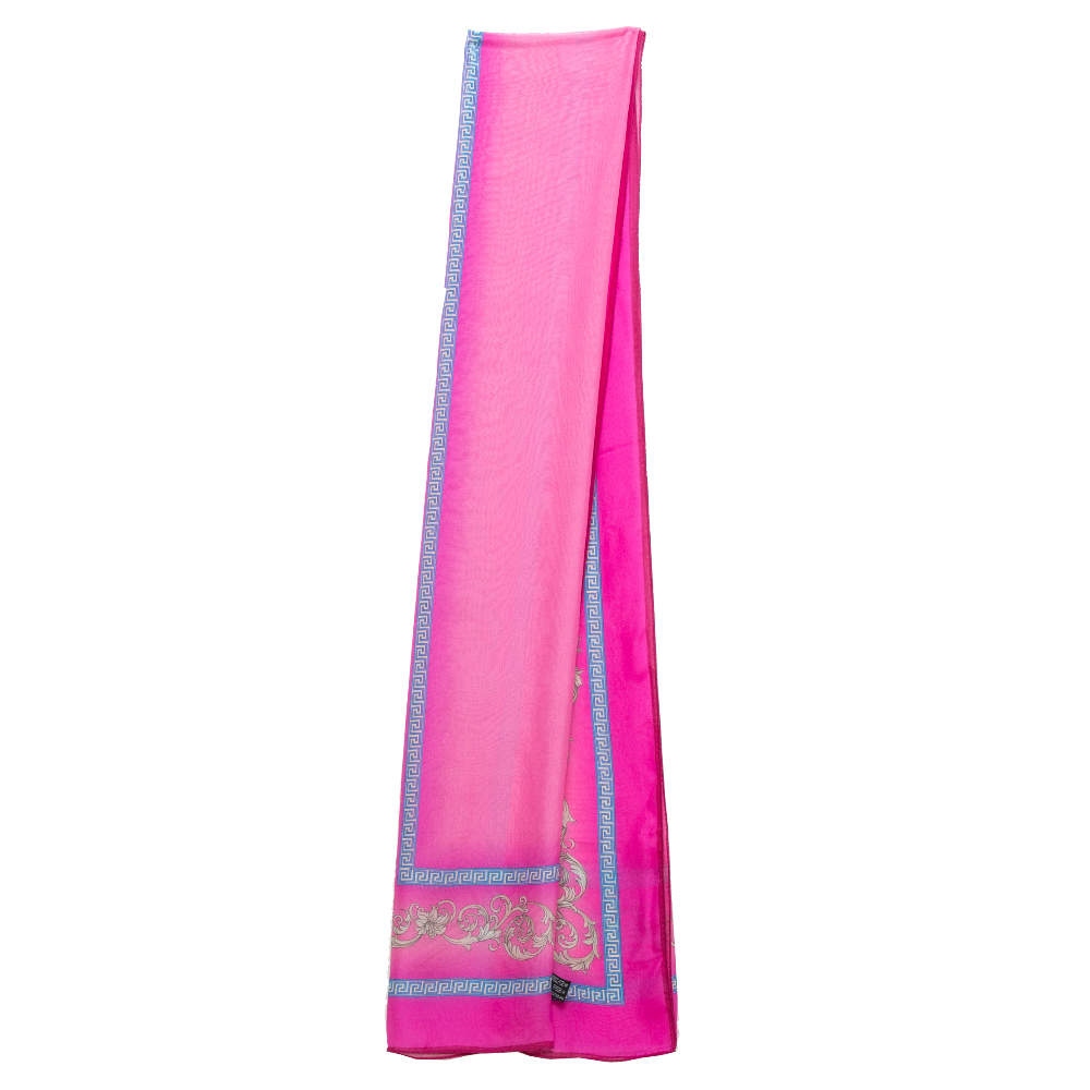 Pre Owned Versace Pink Baroque Print Silk Scarf